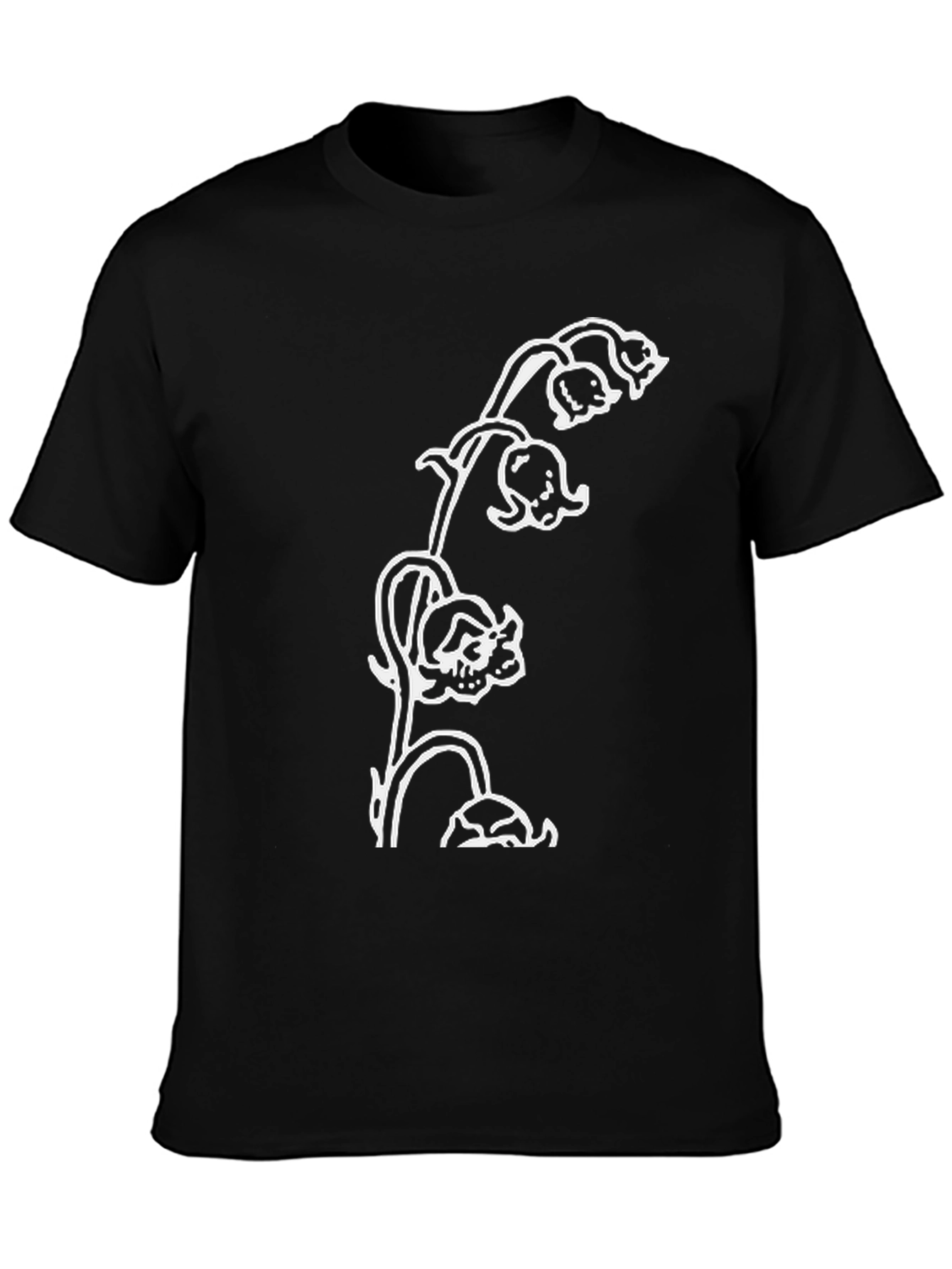 Skull Lily Graphic Tee - Black Casual T-Shirt