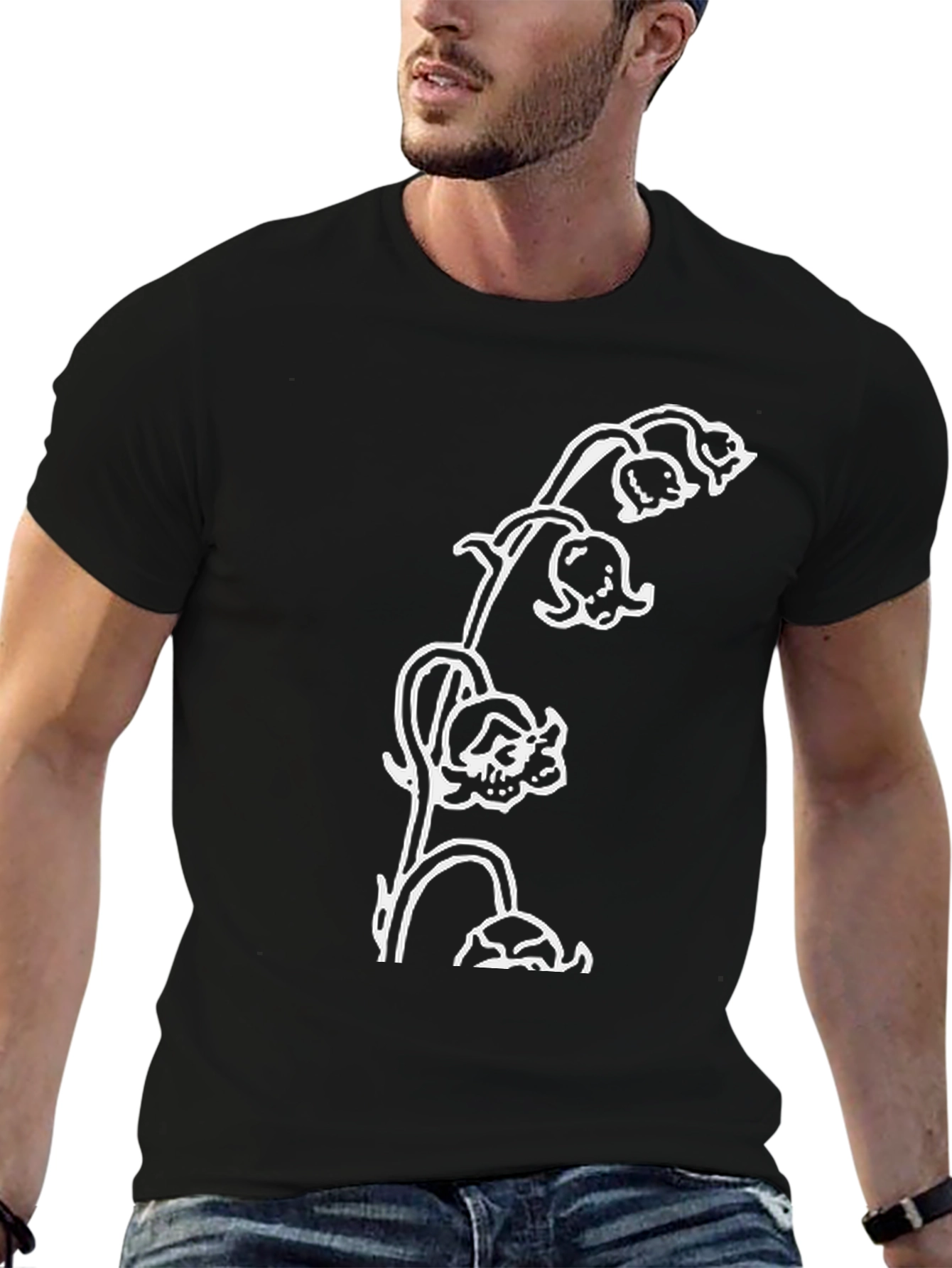 Skull Lily Graphic Tee - Black Casual T-Shirt