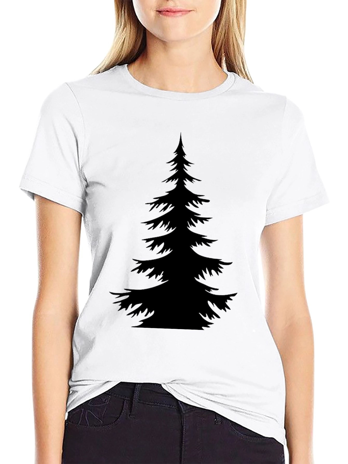 Mens Black T-Shirt with Evergreen Tree Graphic