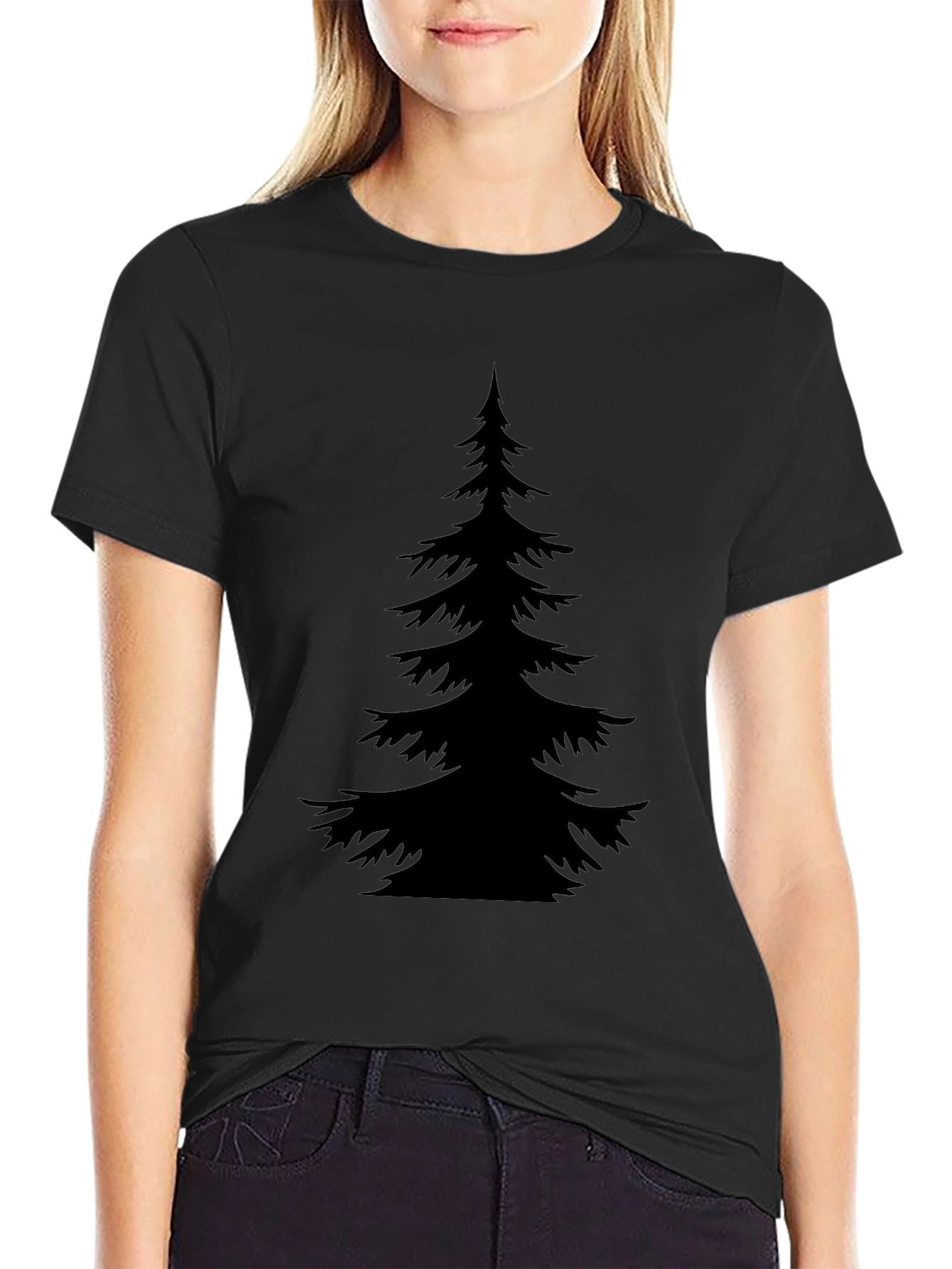 Mens Black T-Shirt with Evergreen Tree Graphic