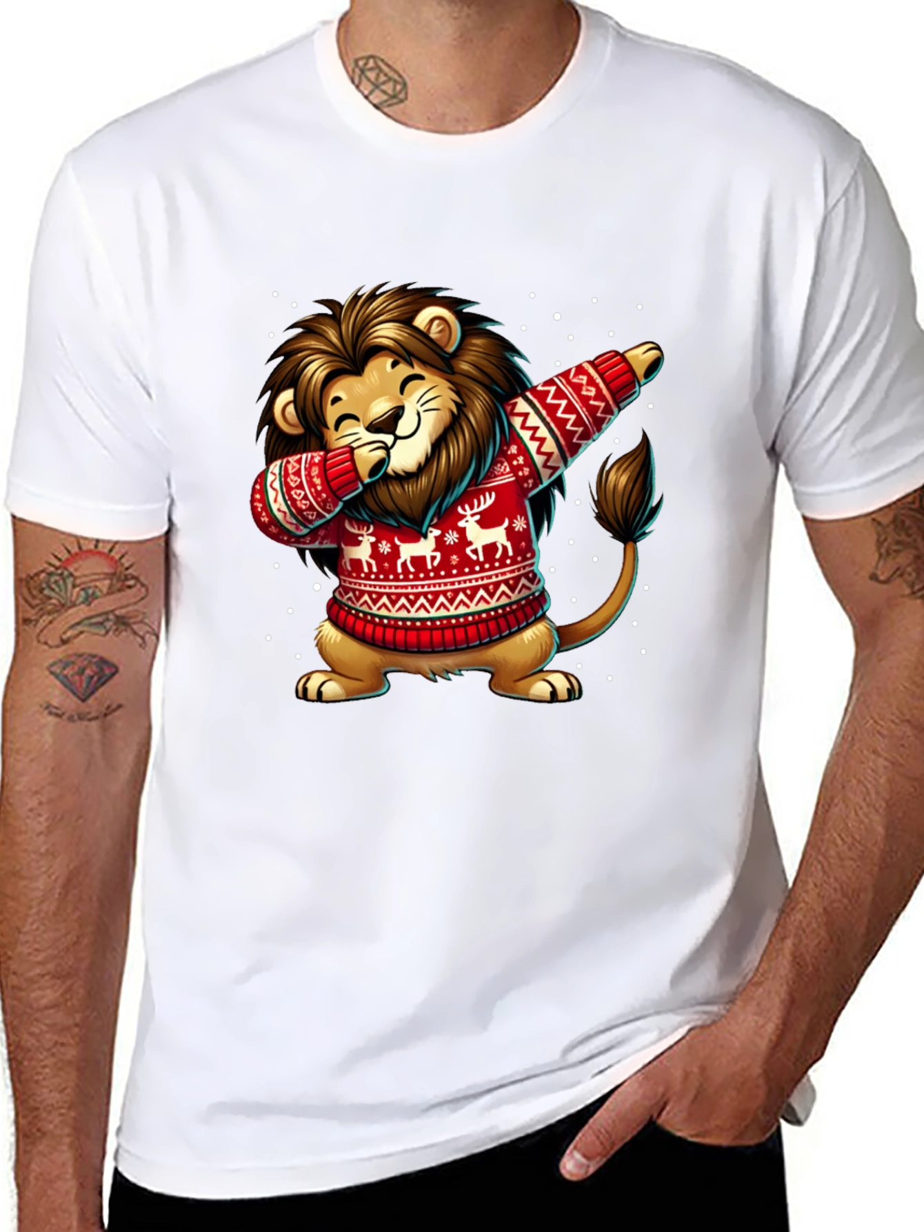 Festive Lion Dabbing T-Shirt - Holiday Edition