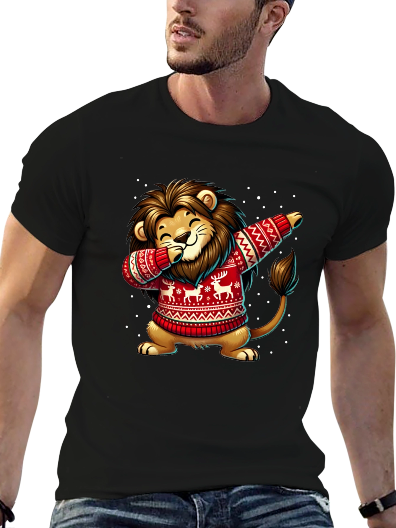 Festive Lion Dabbing T-Shirt - Holiday Edition