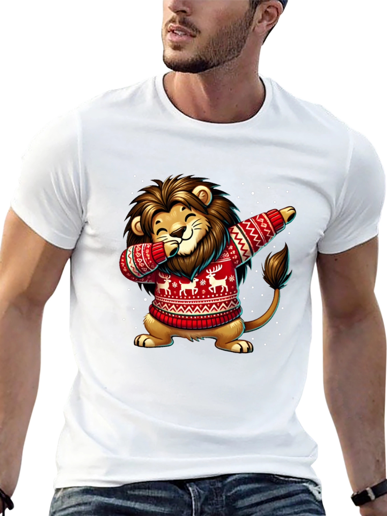 Festive Lion Dabbing T-Shirt - Holiday Edition