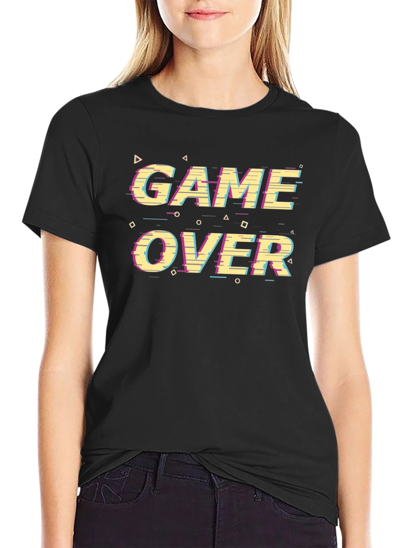 Game Over Glitch Style Black T-Shirt