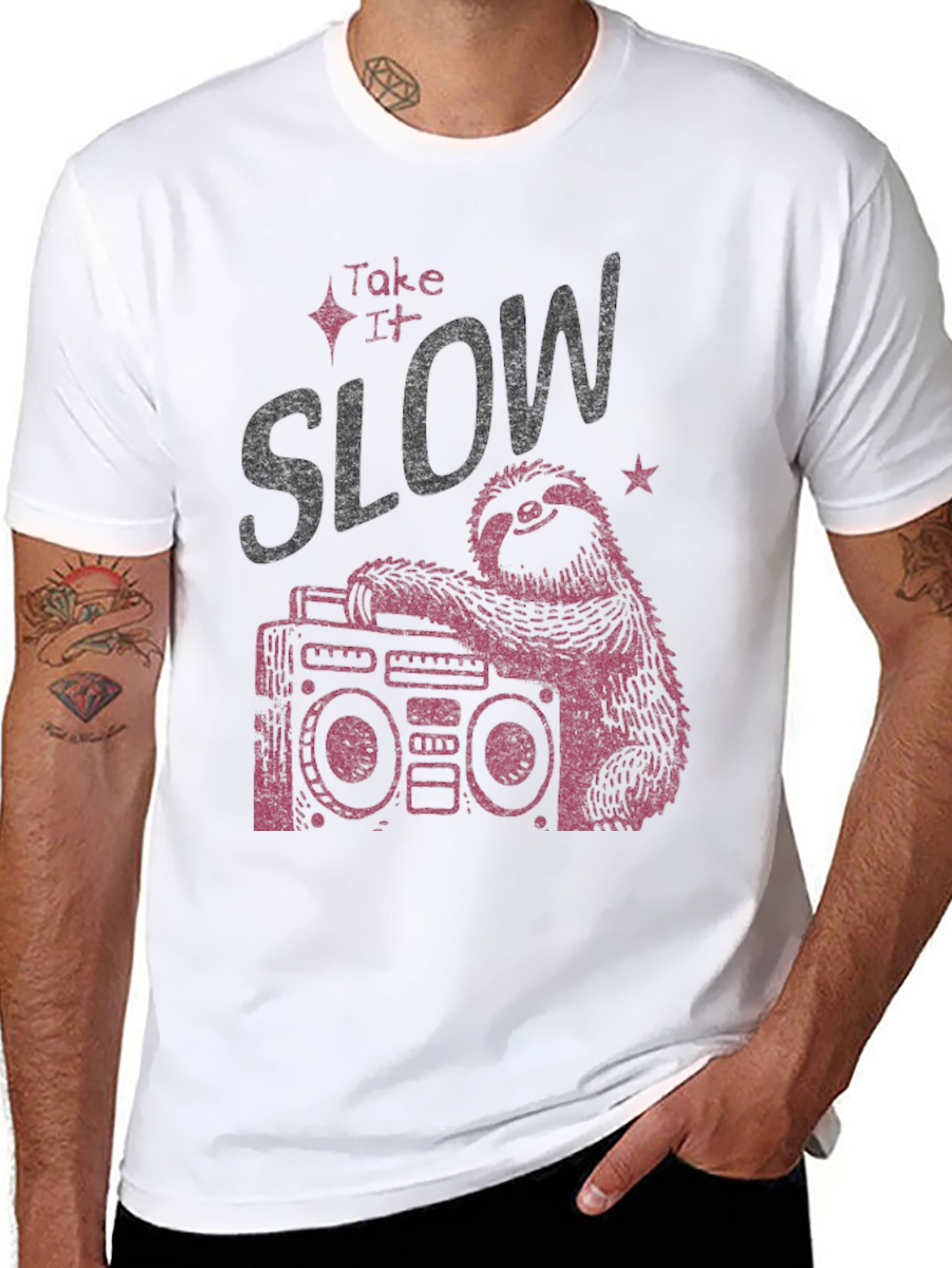 Take It Slow Sloth Boombox Graphic Tee