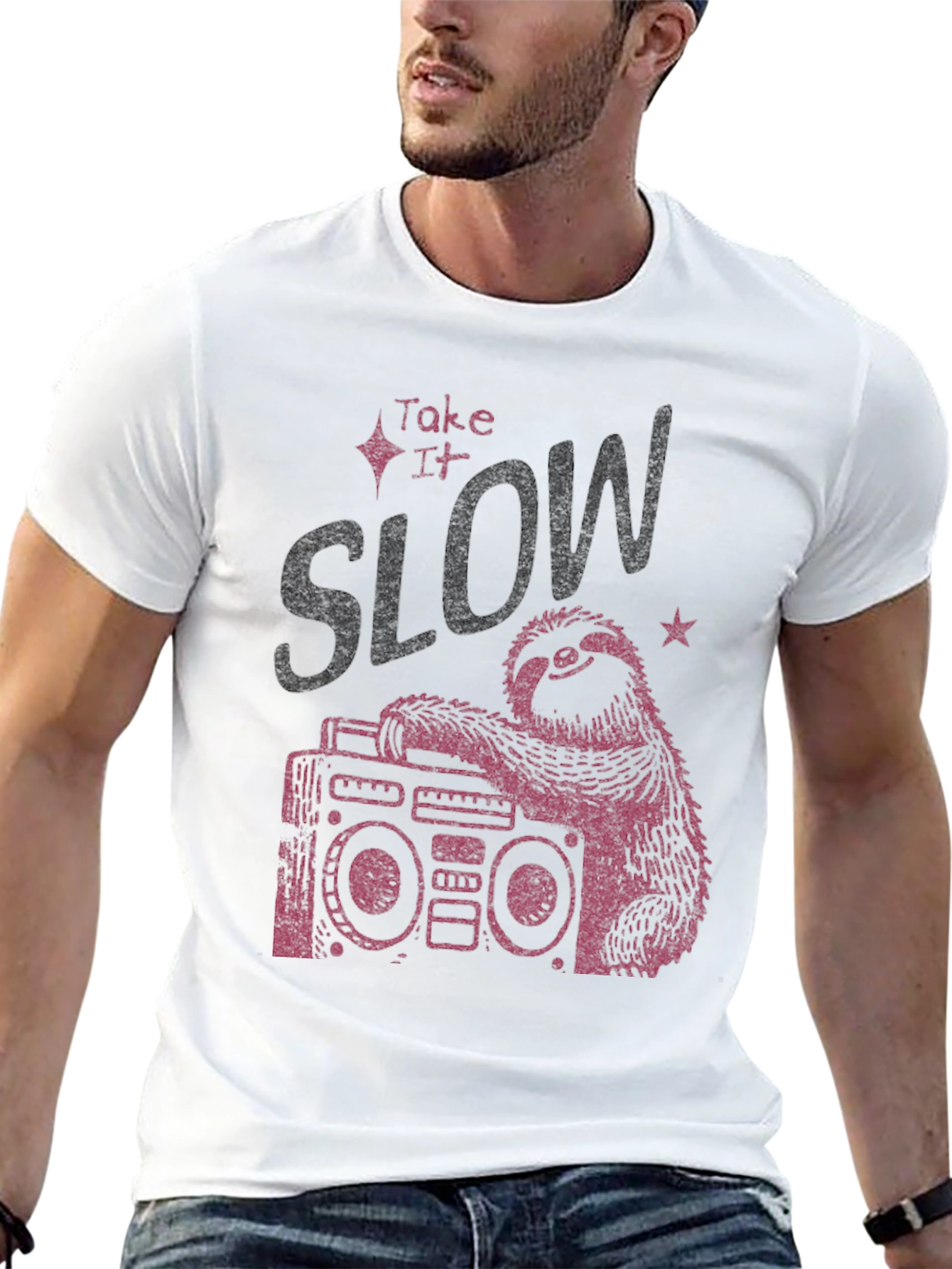Take It Slow Sloth Boombox Graphic Tee