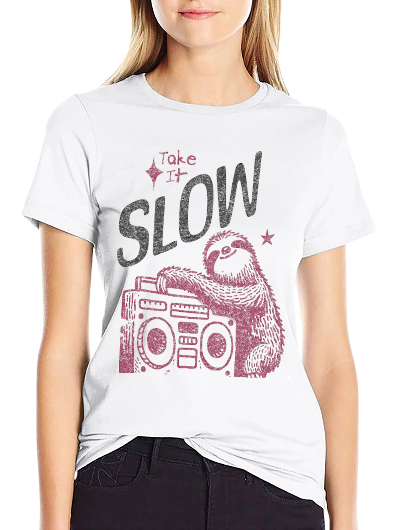 Take It Slow Sloth Boombox Graphic Tee