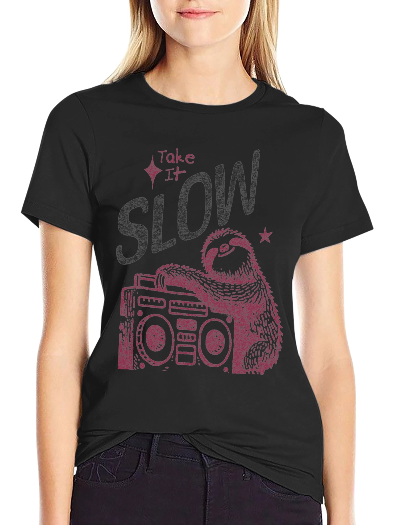 Take It Slow Sloth Boombox Graphic Tee