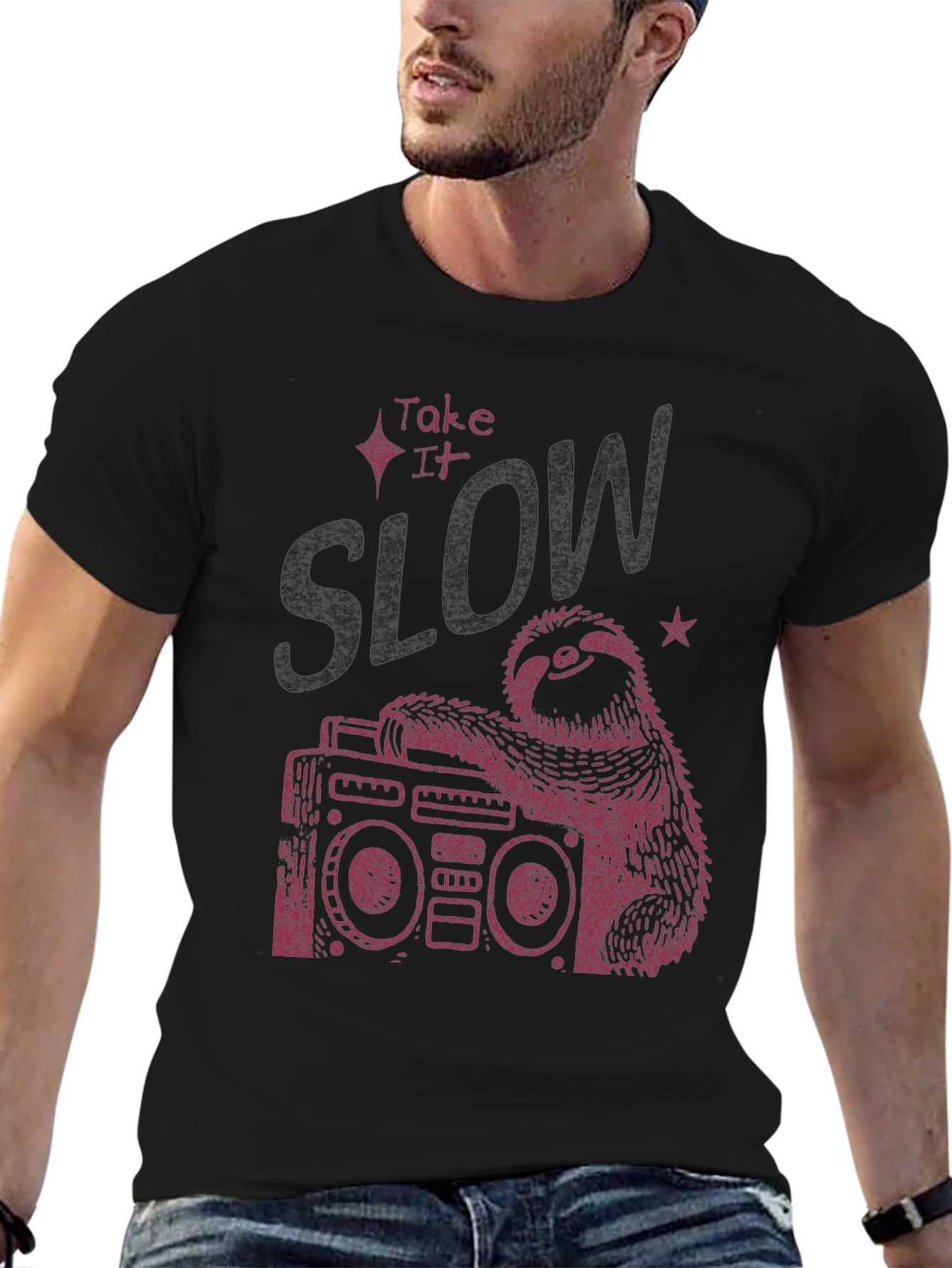 Take It Slow Sloth Boombox Graphic Tee