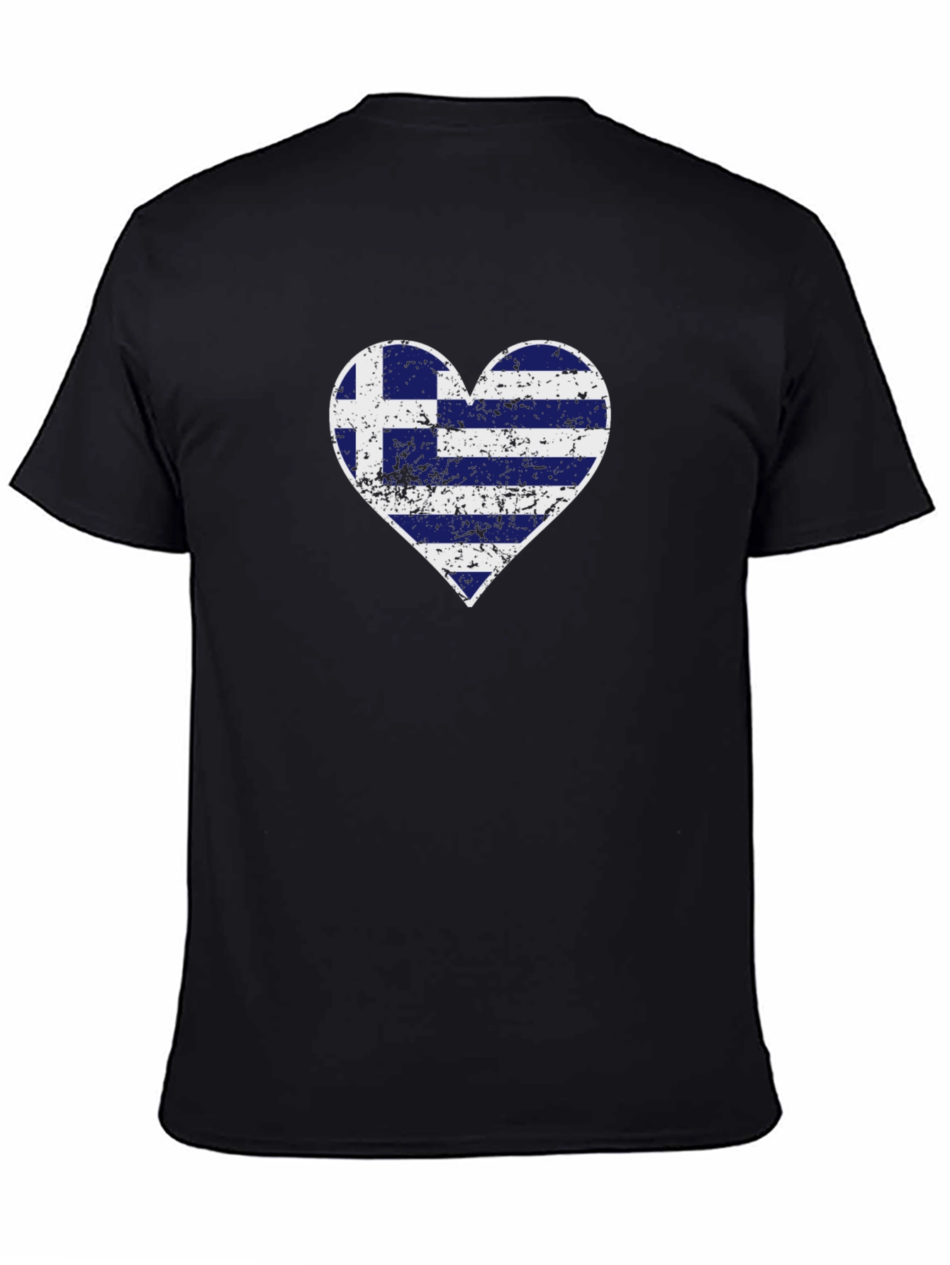 Greek Flag Heart Graphic T-Shirt - Black