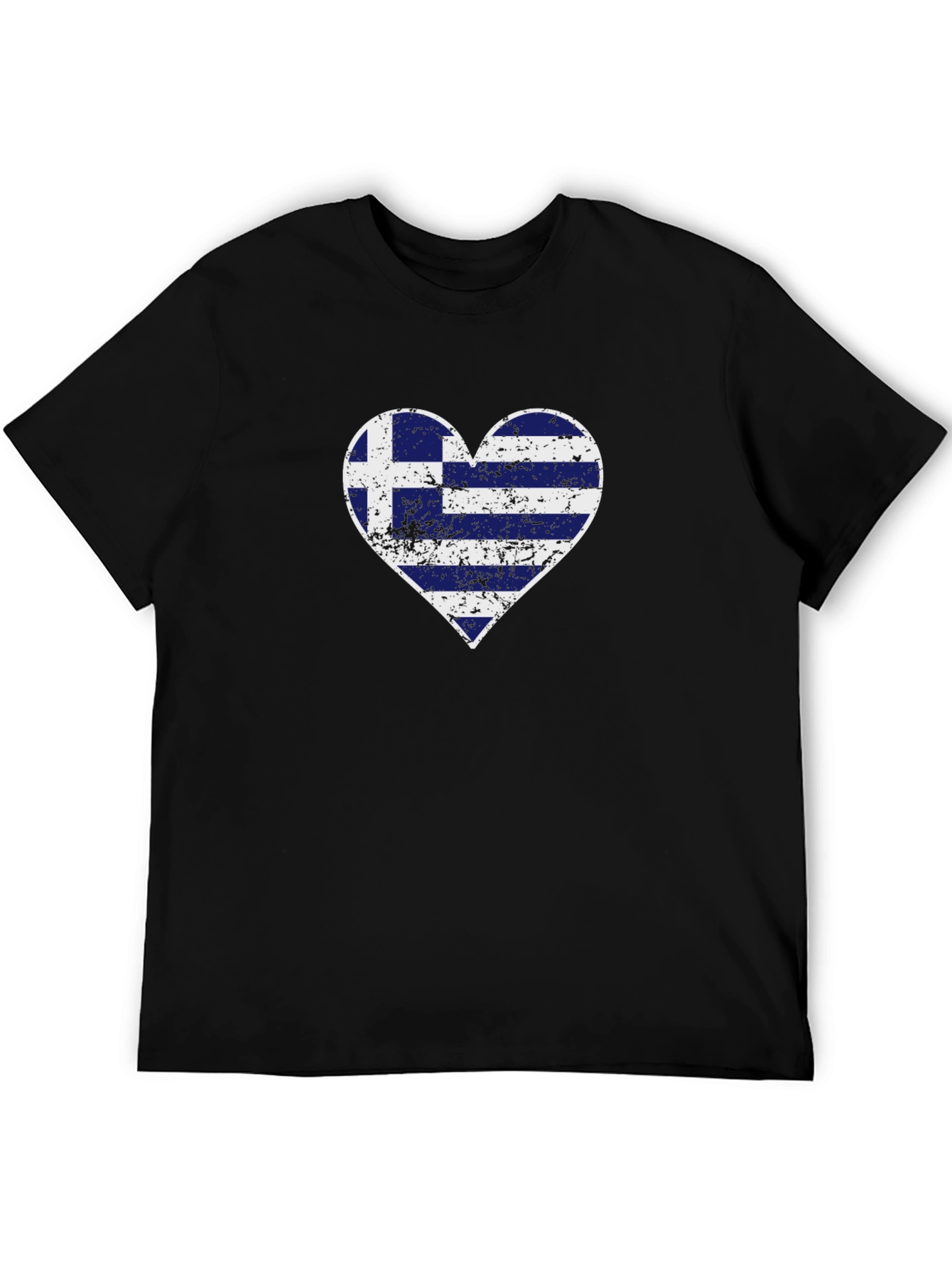 Greek Flag Heart Graphic T-Shirt - Black