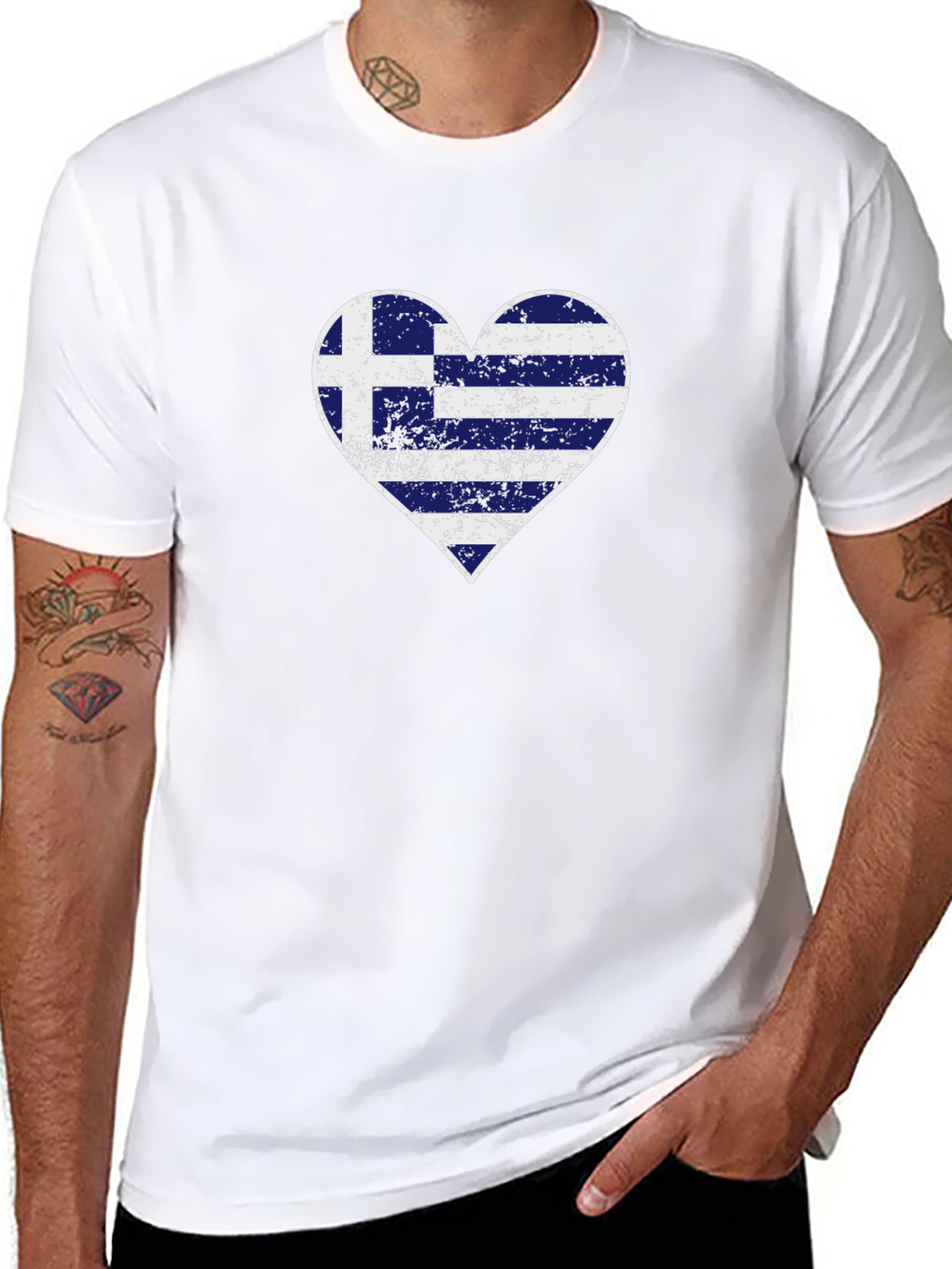Greek Flag Heart Graphic T-Shirt - Black