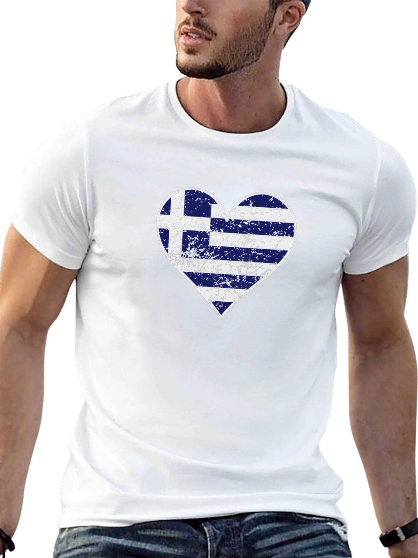 Greek Flag Heart Graphic T-Shirt - Black