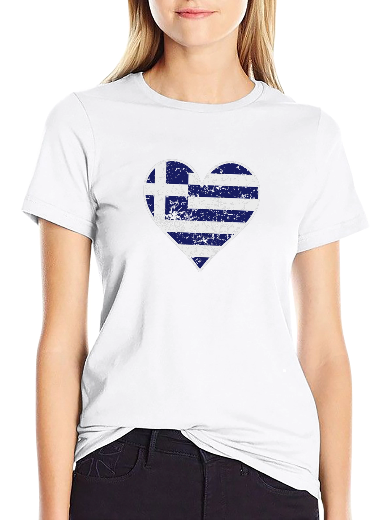 Greek Flag Heart Graphic T-Shirt - Black