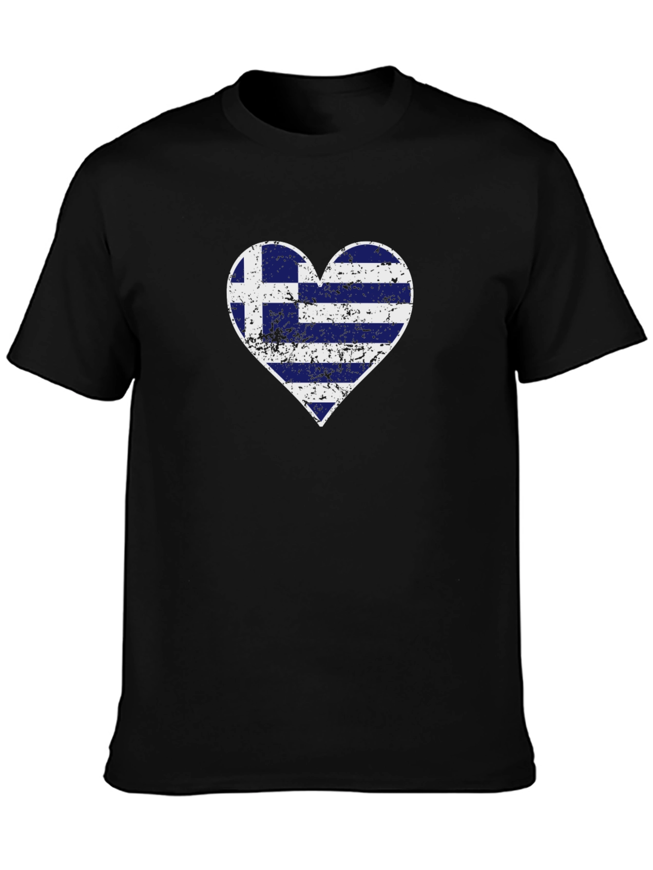 Greek Flag Heart Graphic T-Shirt - Black