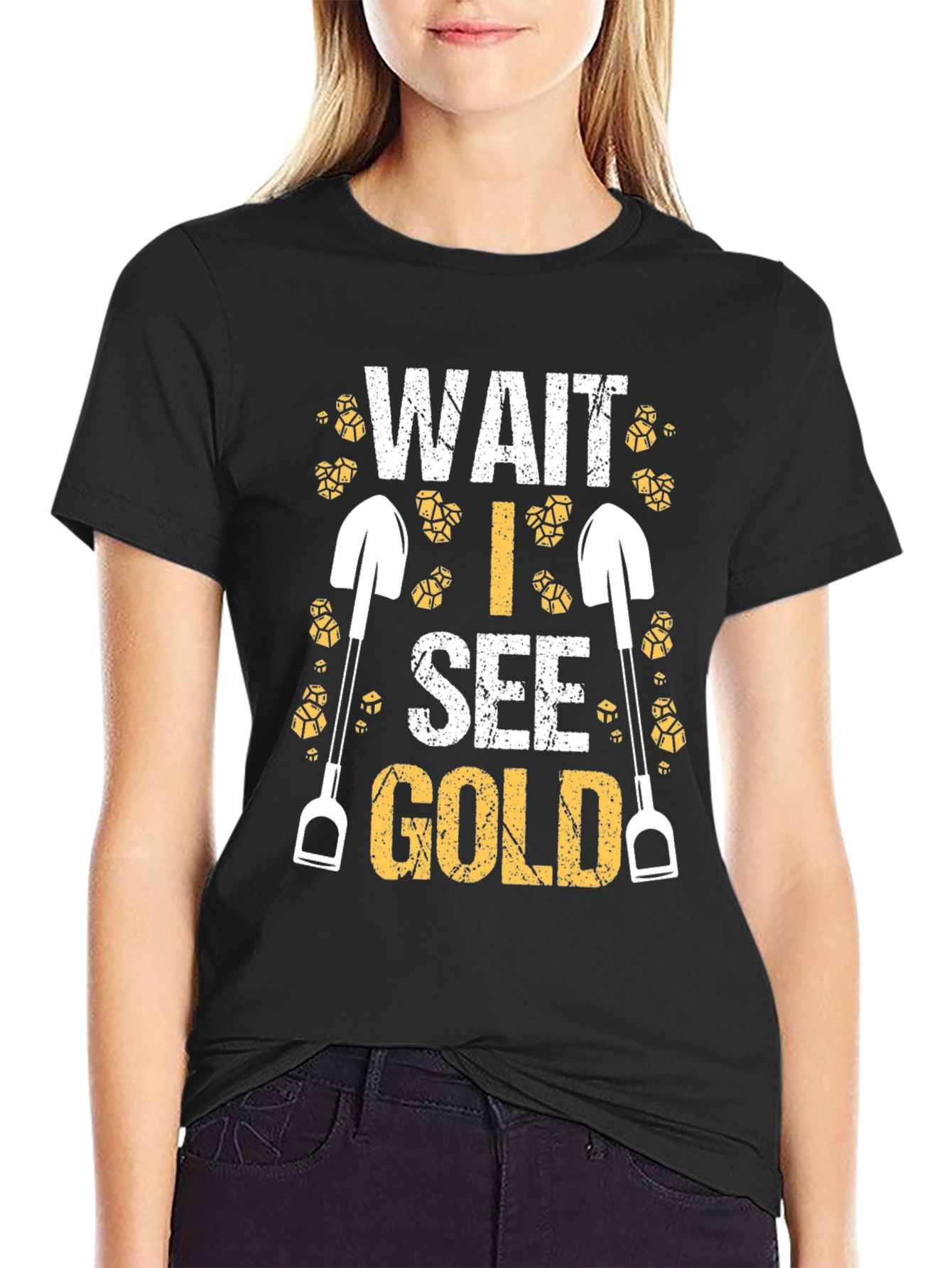 Wait I See Gold Black T-Shirt