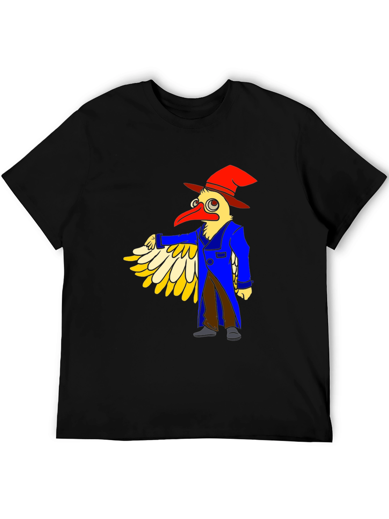 Whimsical Bird Cartoon Graphic Tee - Black