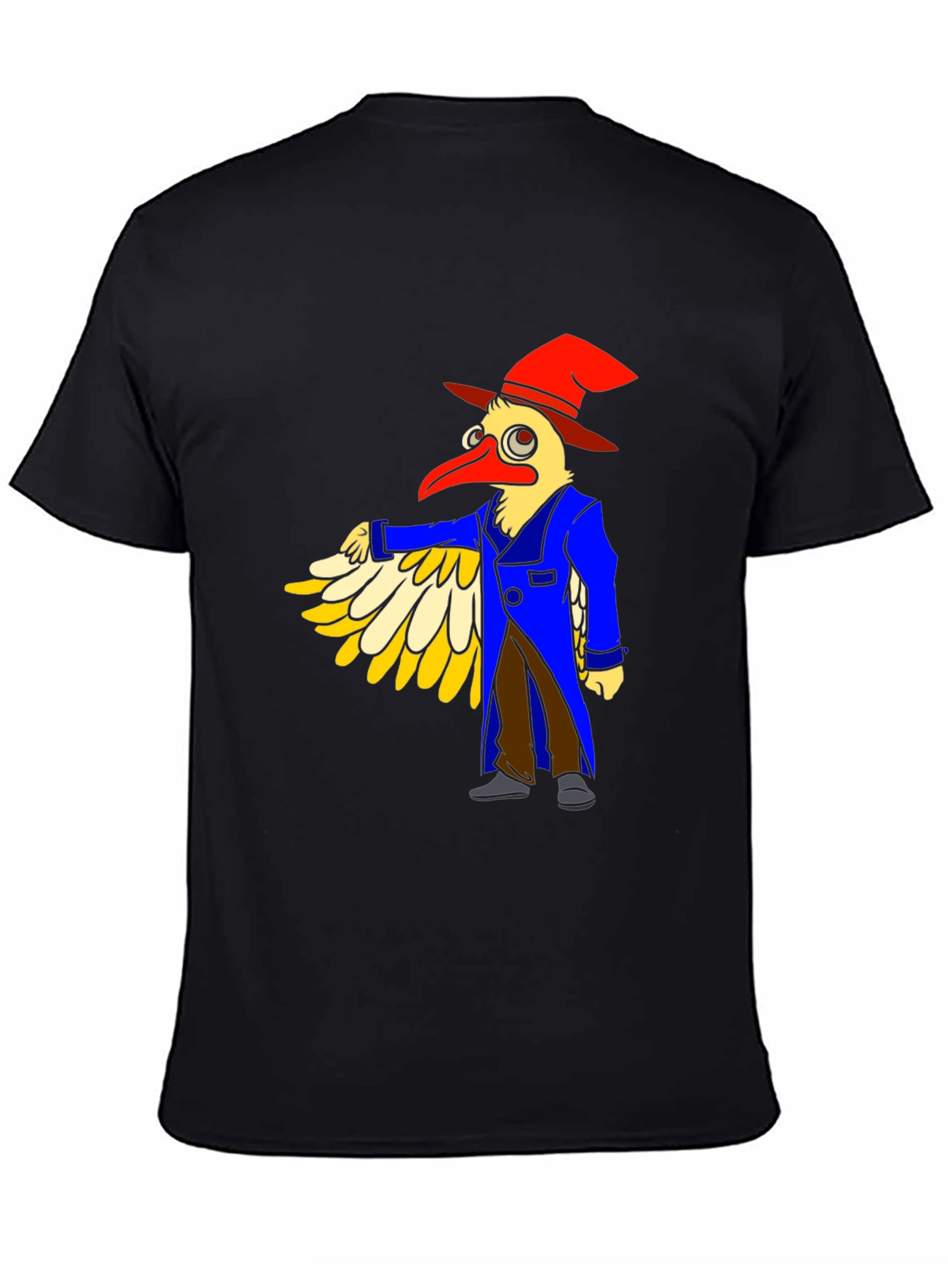 Whimsical Bird Cartoon Graphic Tee - Black