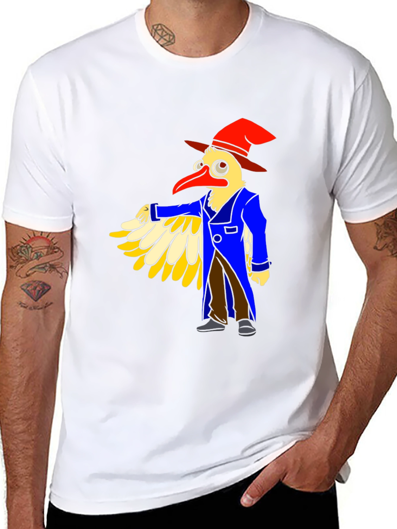 Whimsical Bird Cartoon Graphic Tee - Black