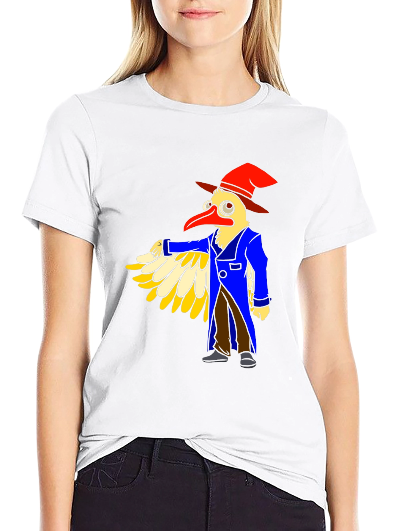 Whimsical Bird Cartoon Graphic Tee - Black