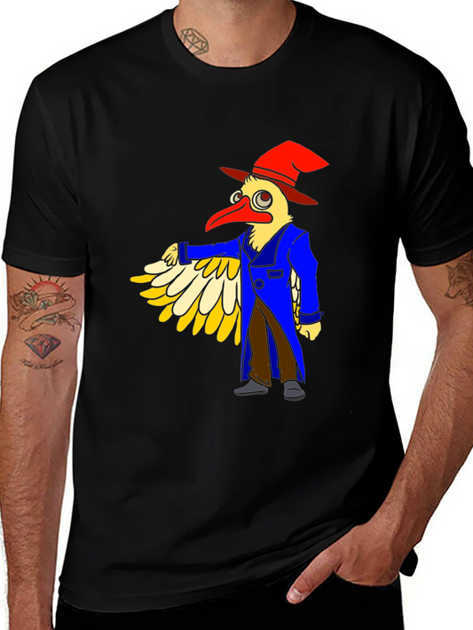 Whimsical Bird Cartoon Graphic Tee - Black