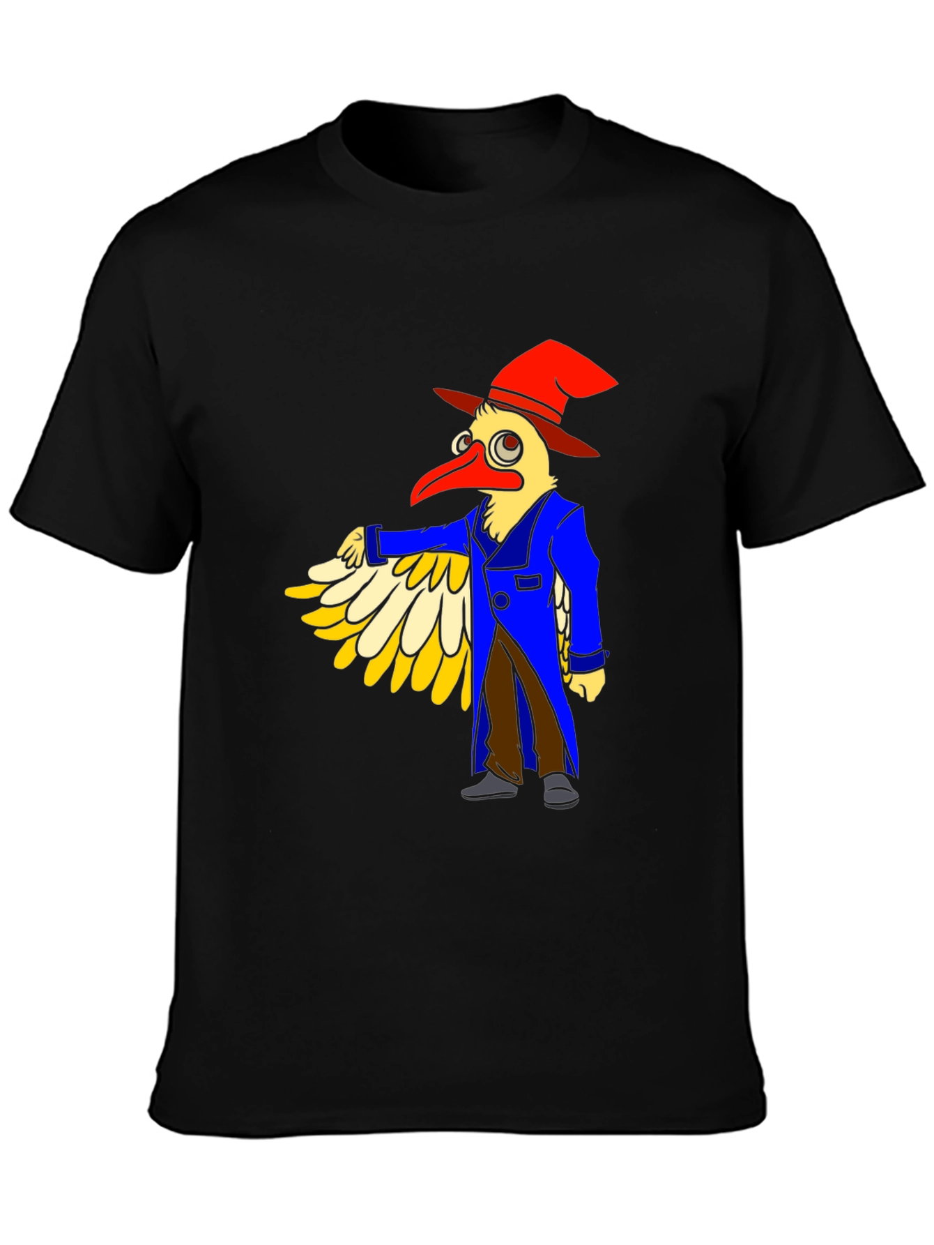 Whimsical Bird Cartoon Graphic Tee - Black