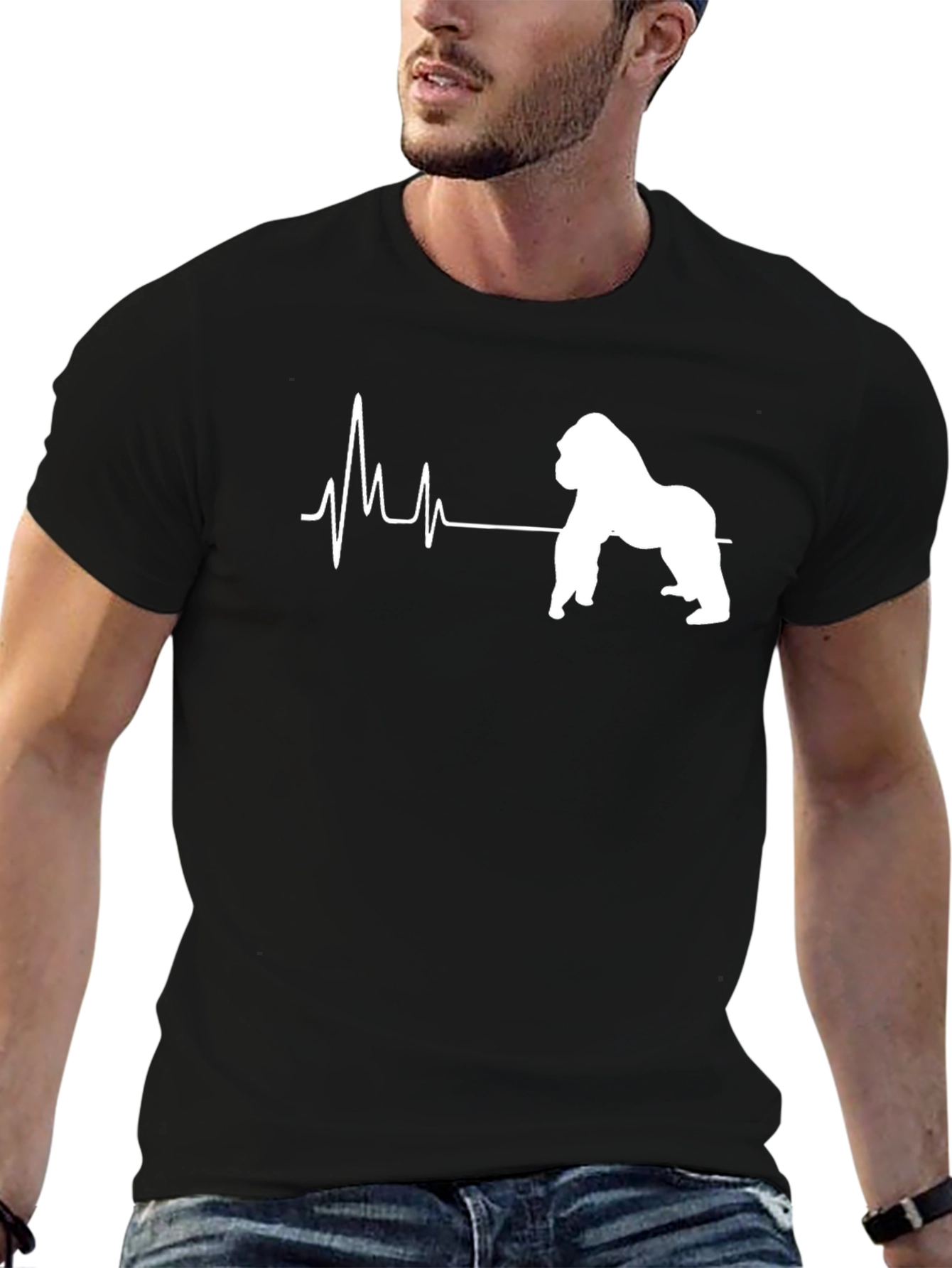 Gorilla Heartbeat Graphic Tee - Black Casual T-Shirt