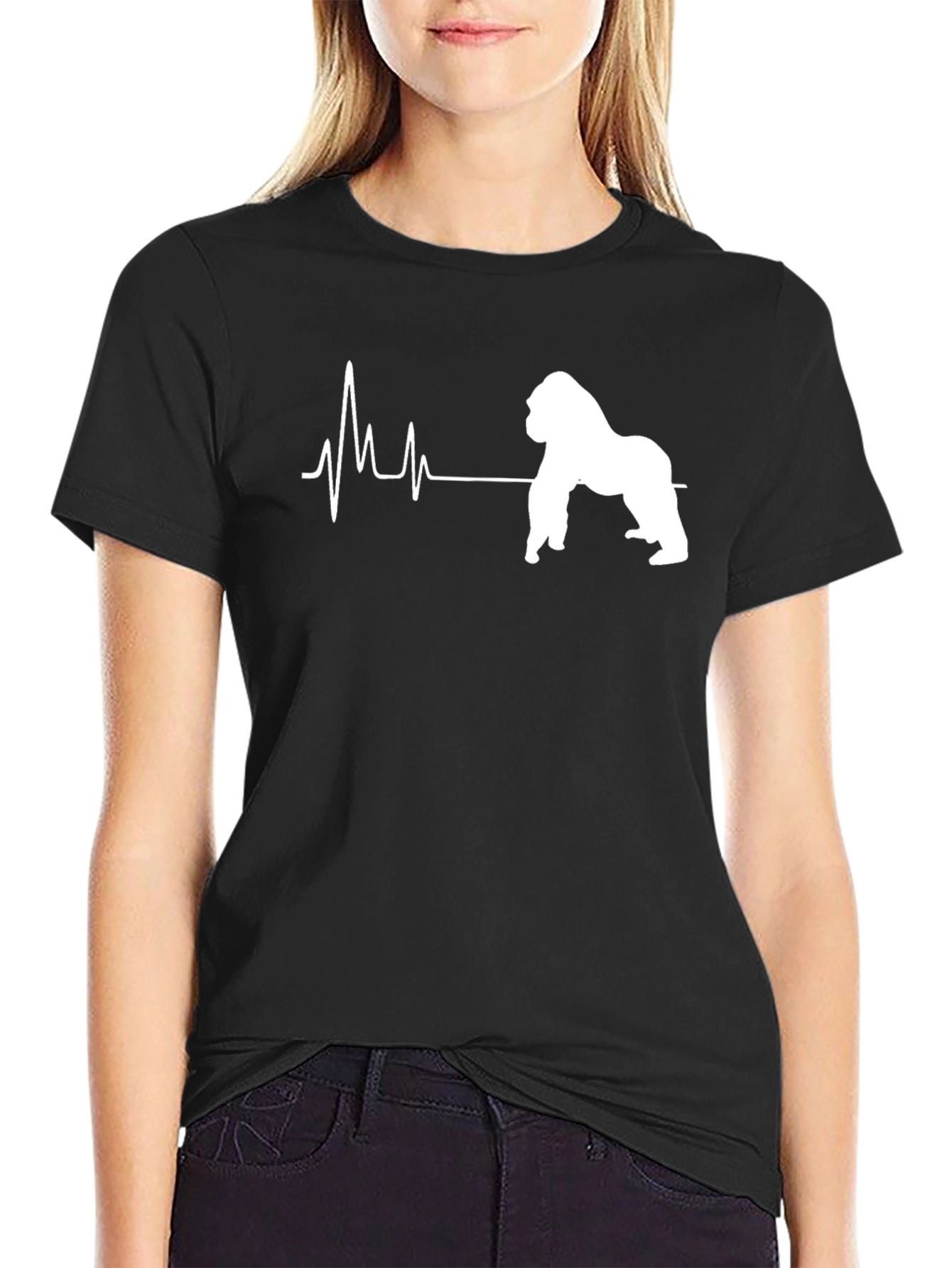 Gorilla Heartbeat Graphic Tee - Black Casual T-Shirt