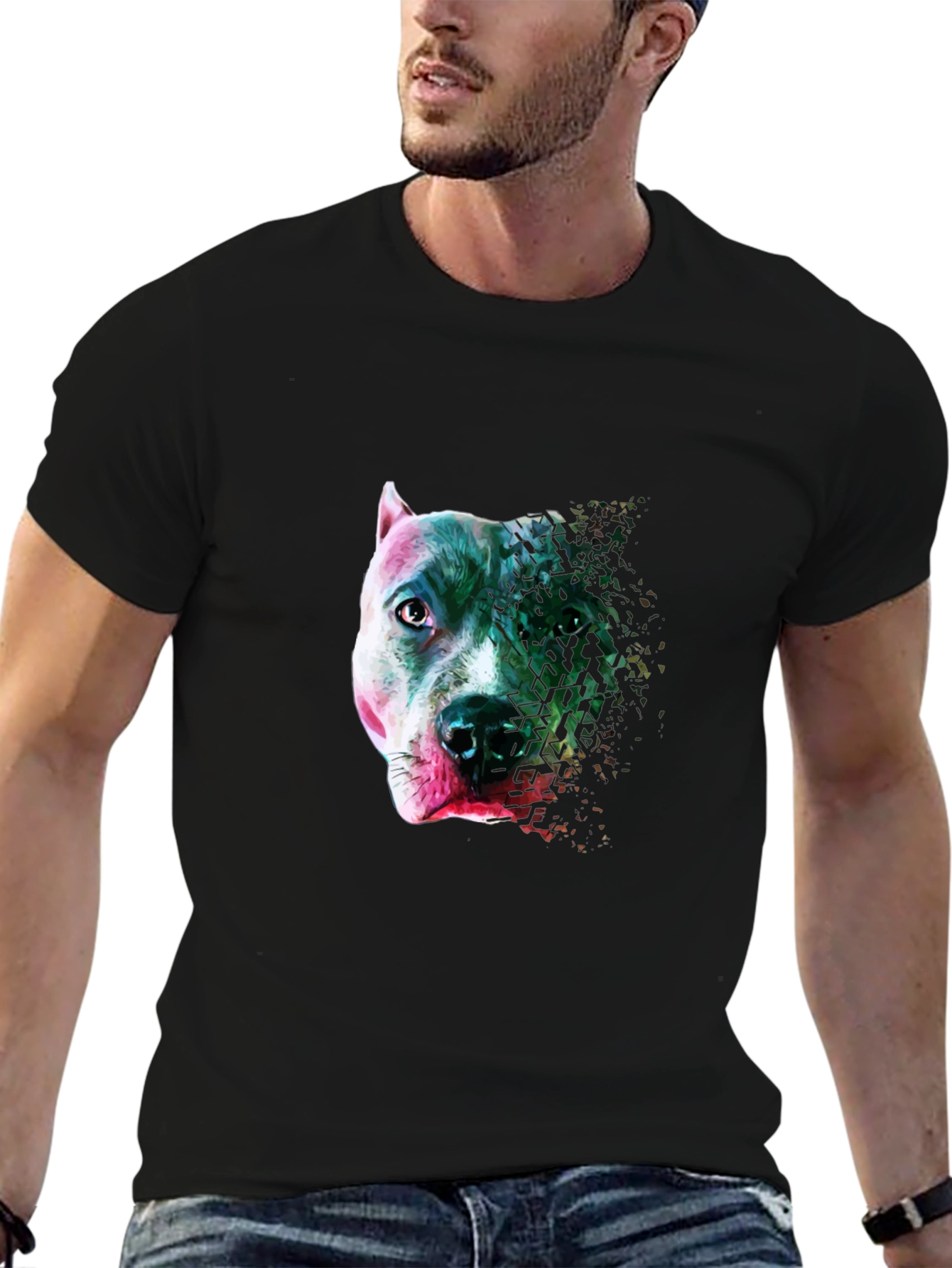 Pitbull Head Graphic T-Shirt - Stylish Mens Tee