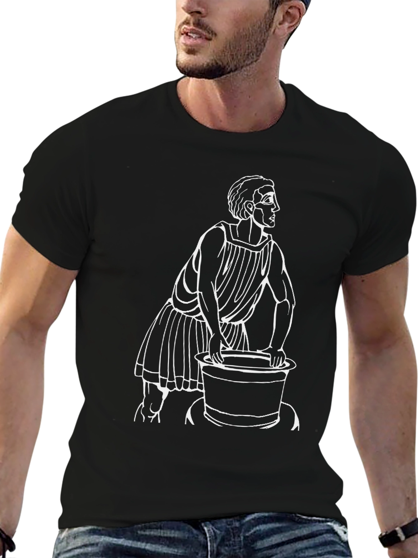 Classic Black T-Shirt with Greek Figure Design