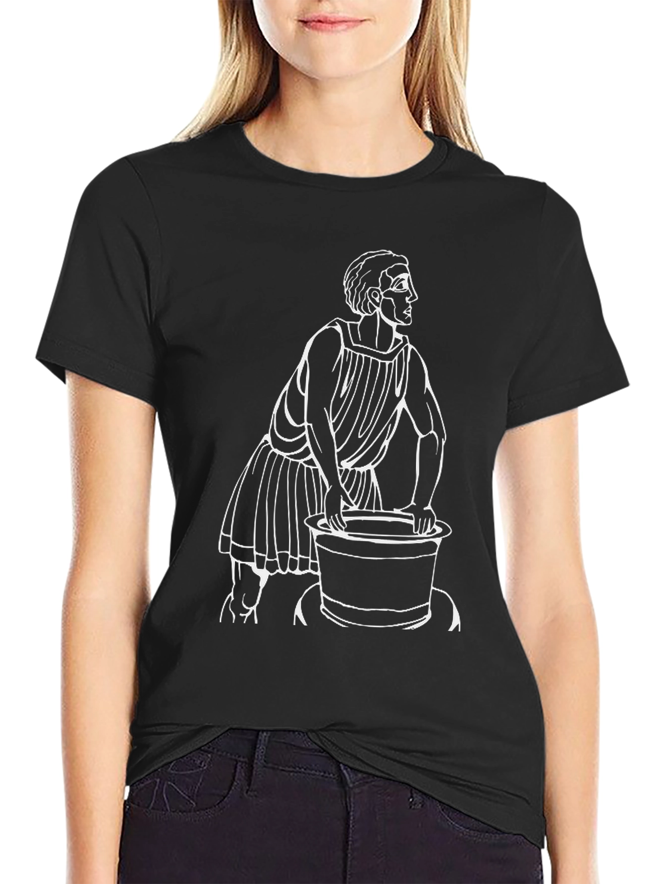 Classic Black T-Shirt with Greek Figure Design