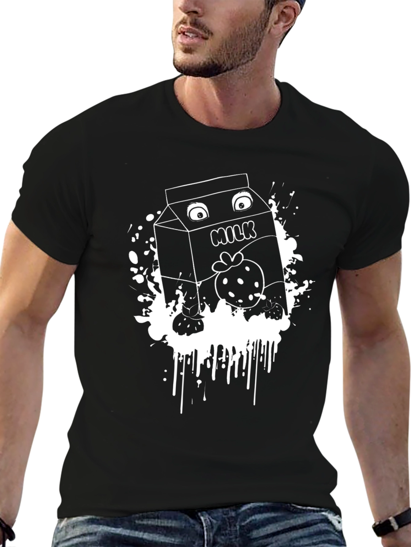 Funny Milk Cartoon Graphic T-Shirt
