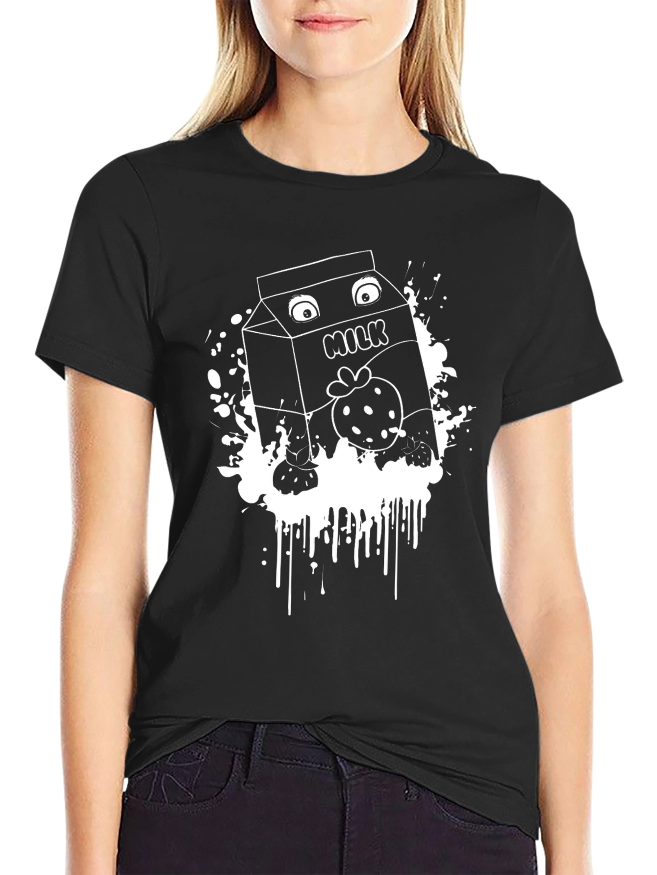 Funny Milk Cartoon Graphic T-Shirt