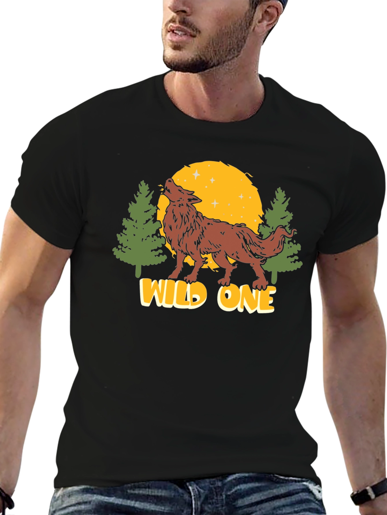 Wild One Wolf Graphic Black T-Shirt