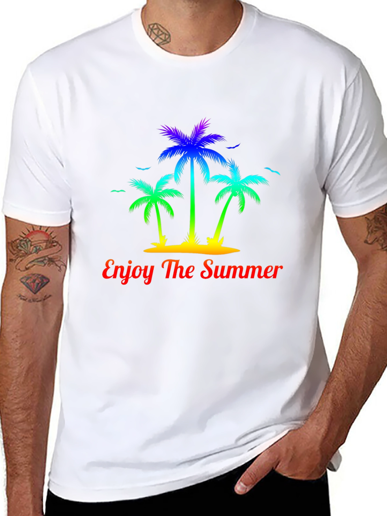 Summer Palm Tree Graphic Tee - Enjoy The Summer
