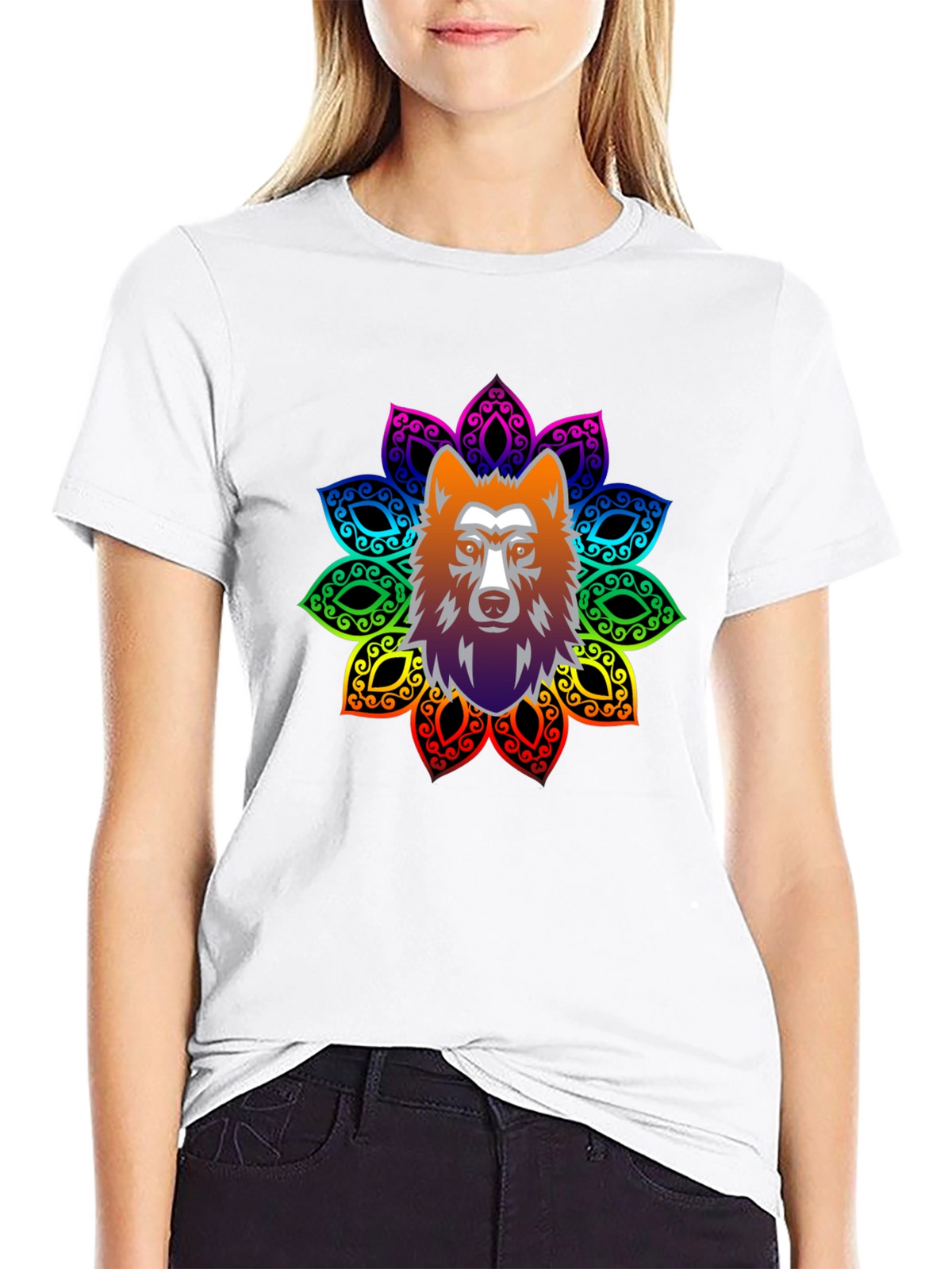 Wolf Mandala Graphic Tee - Black