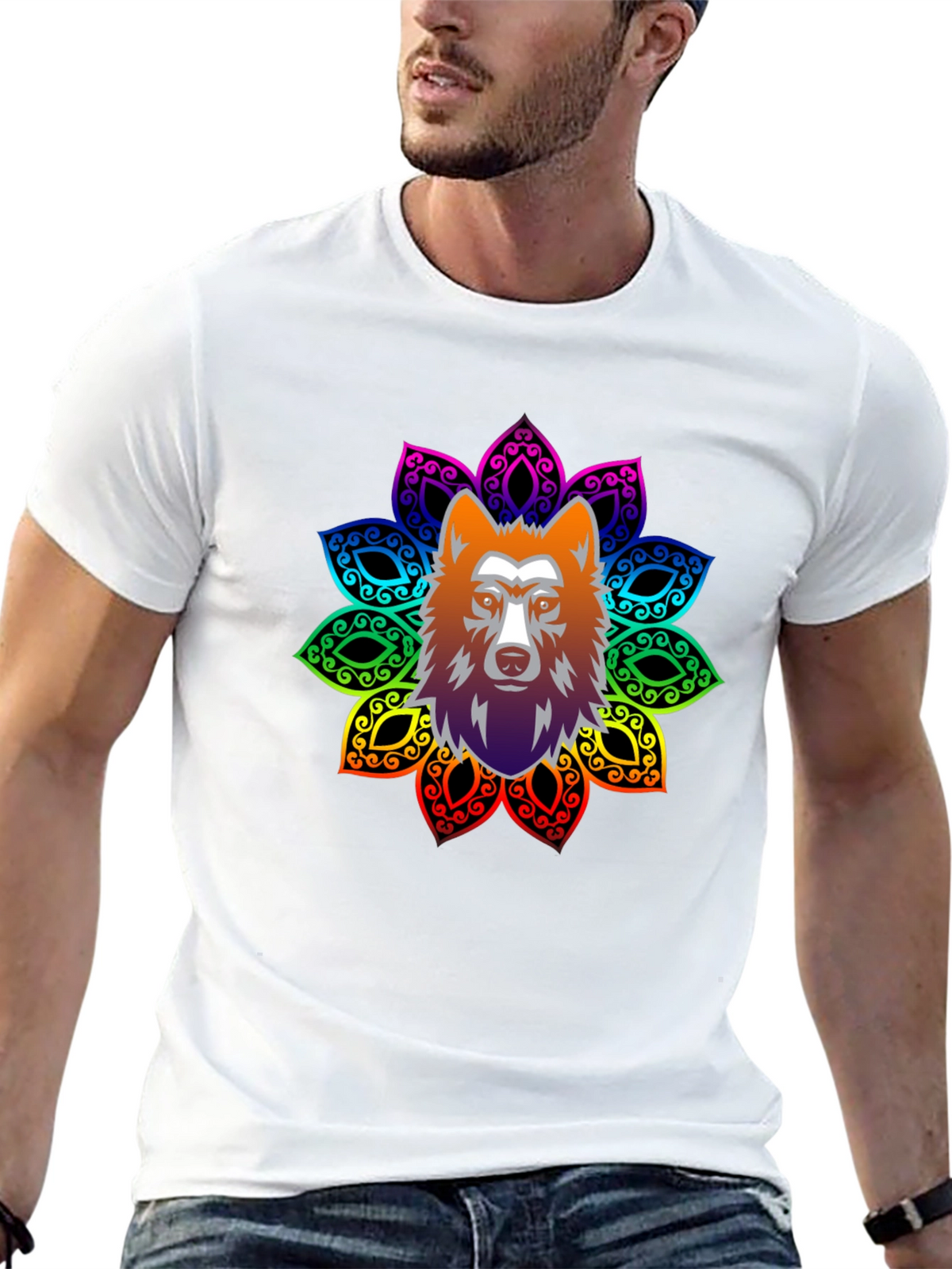 Wolf Mandala Graphic Tee - Black