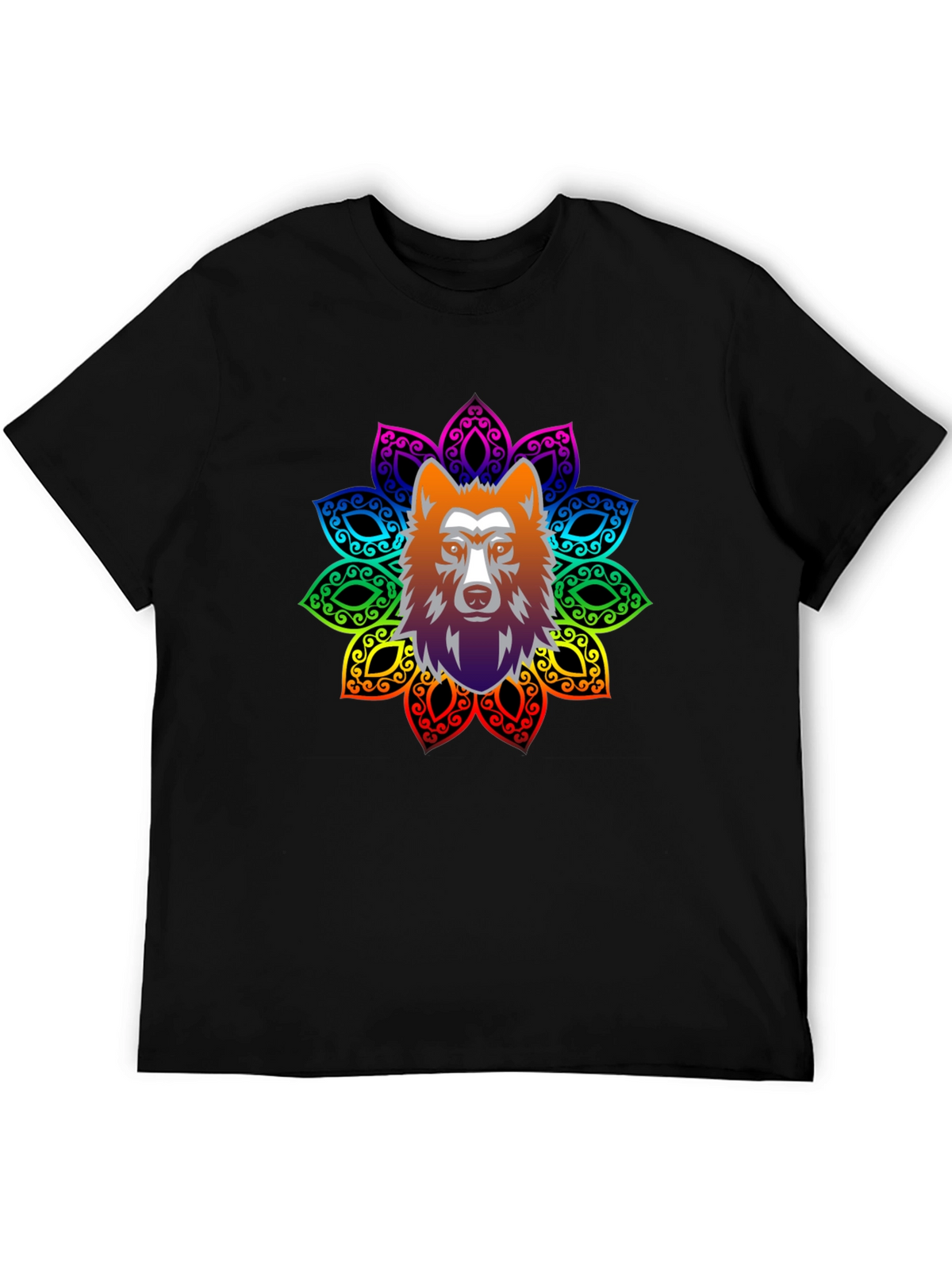 Wolf Mandala Graphic Tee - Black