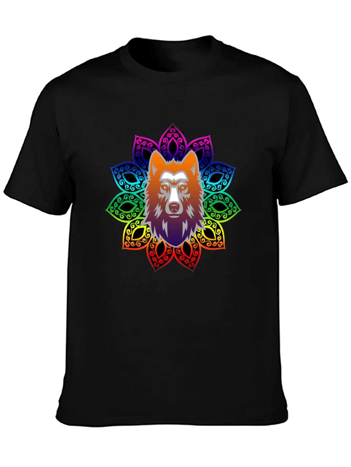 Wolf Mandala Graphic Tee - Black
