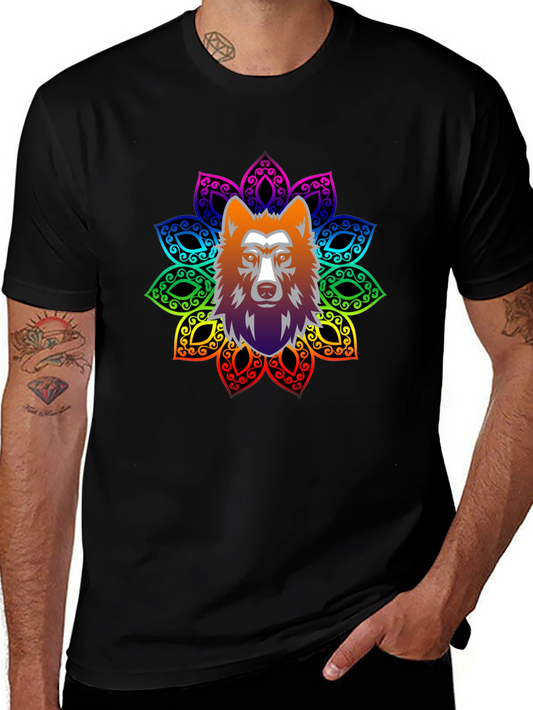 Wolf Mandala Graphic Tee - Black