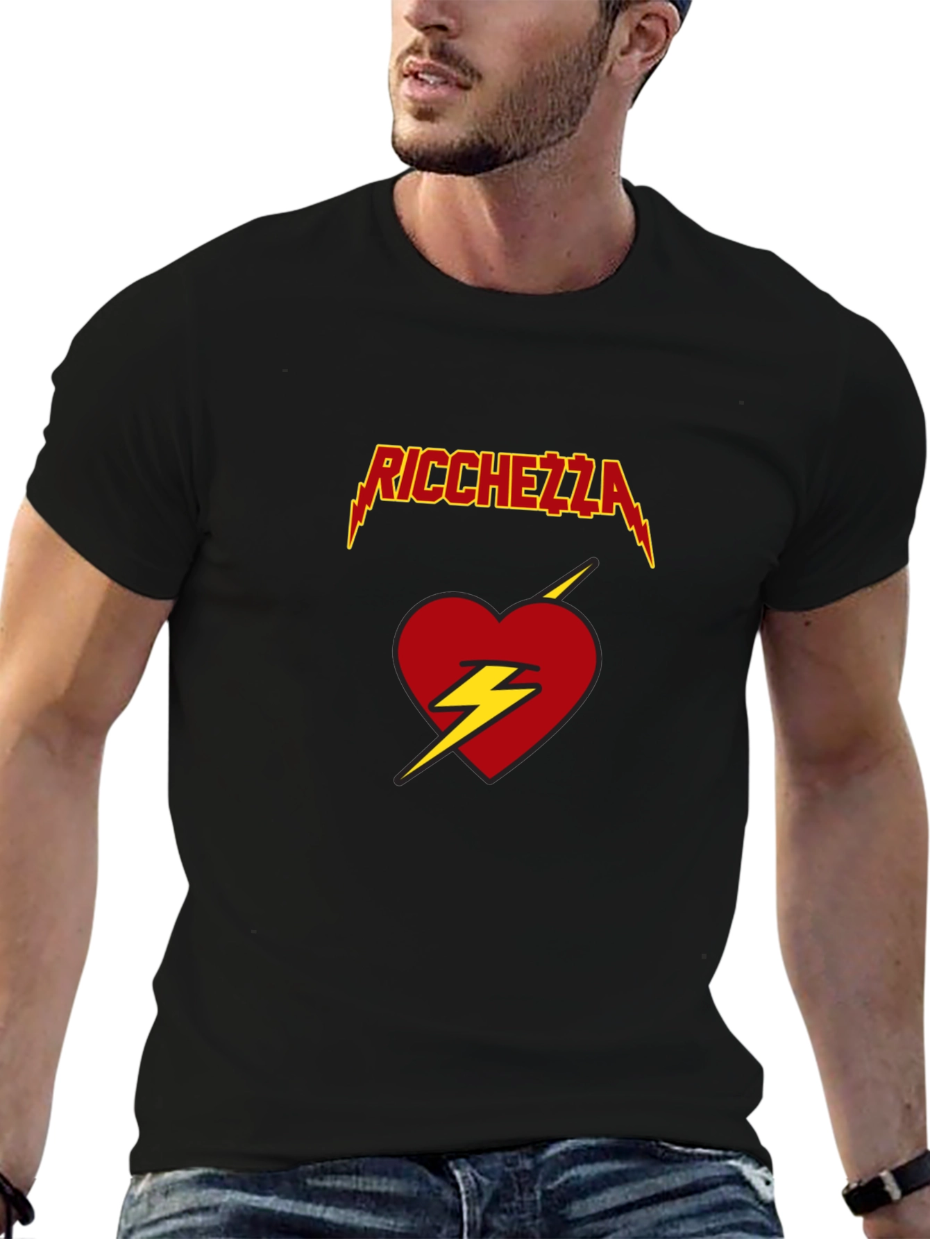 Ricchezza Heart Lightning Bolt Graphic Tee - Black