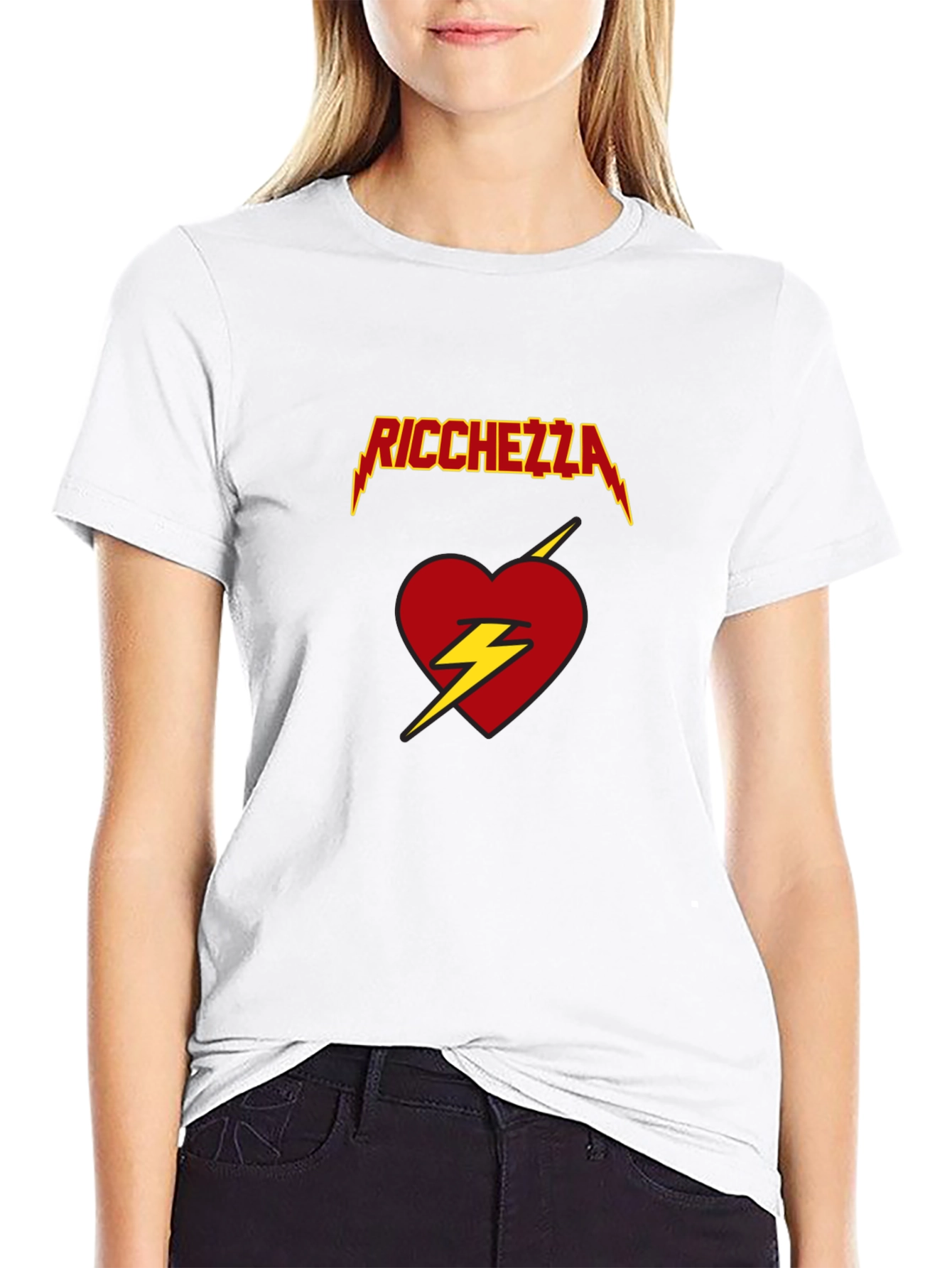 Ricchezza Heart Lightning Bolt Graphic Tee - Black