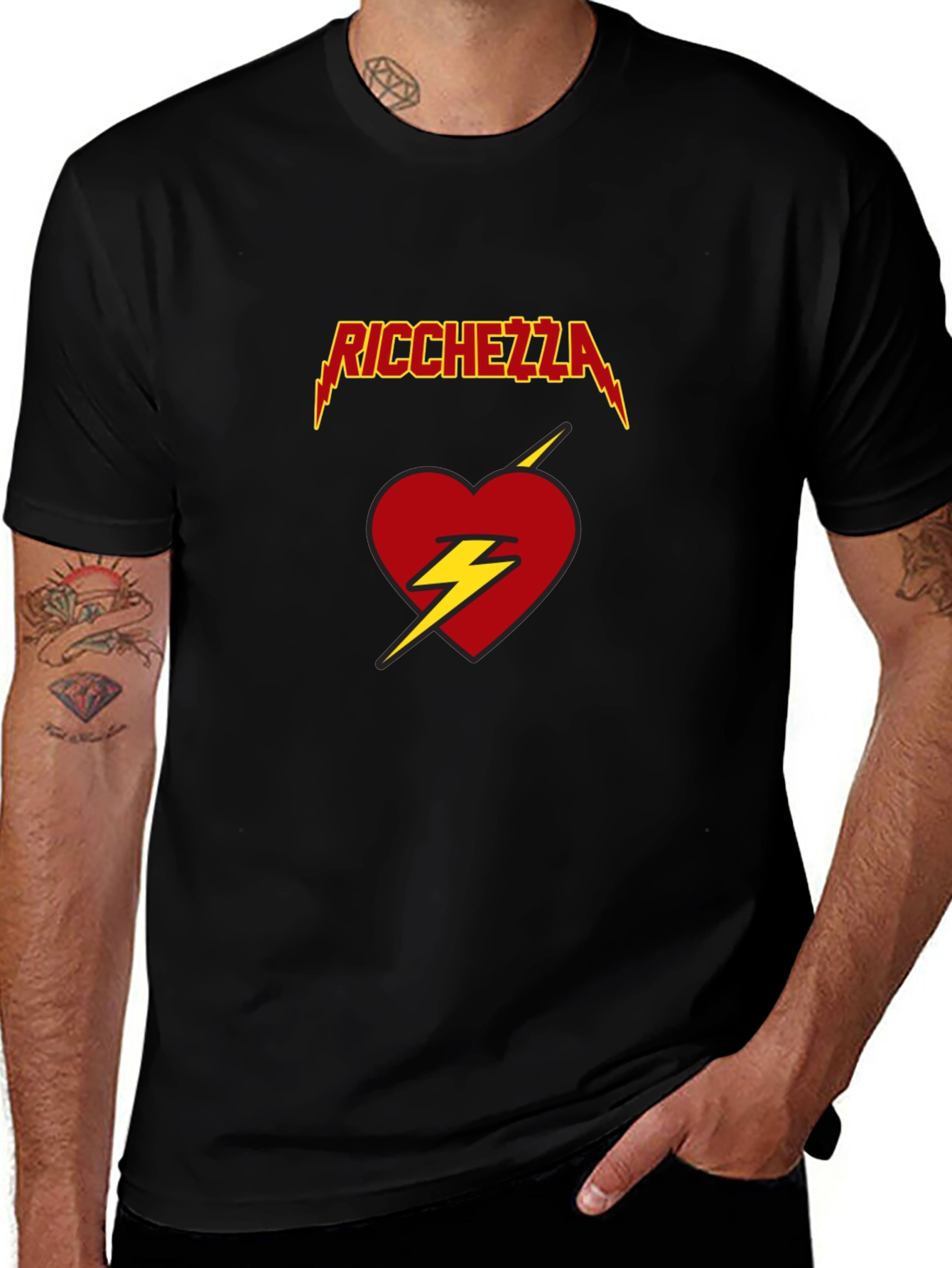 Ricchezza Heart Lightning Bolt Graphic Tee - Black
