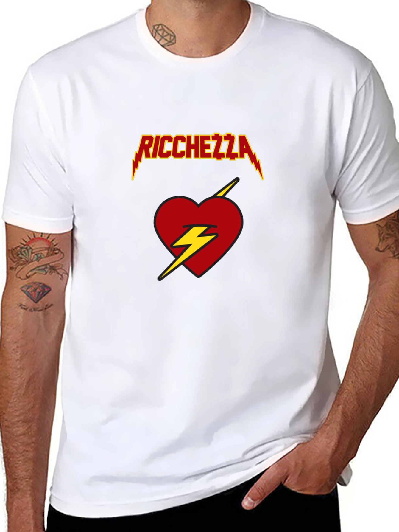 Ricchezza Heart Lightning Bolt Graphic Tee - Black