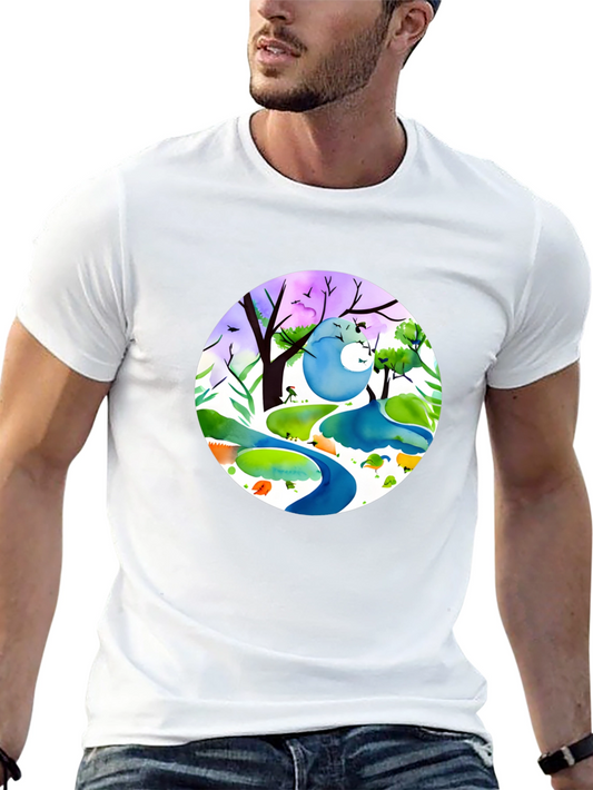 Nature Illustration Graphic Tee - Soft Black Cotton