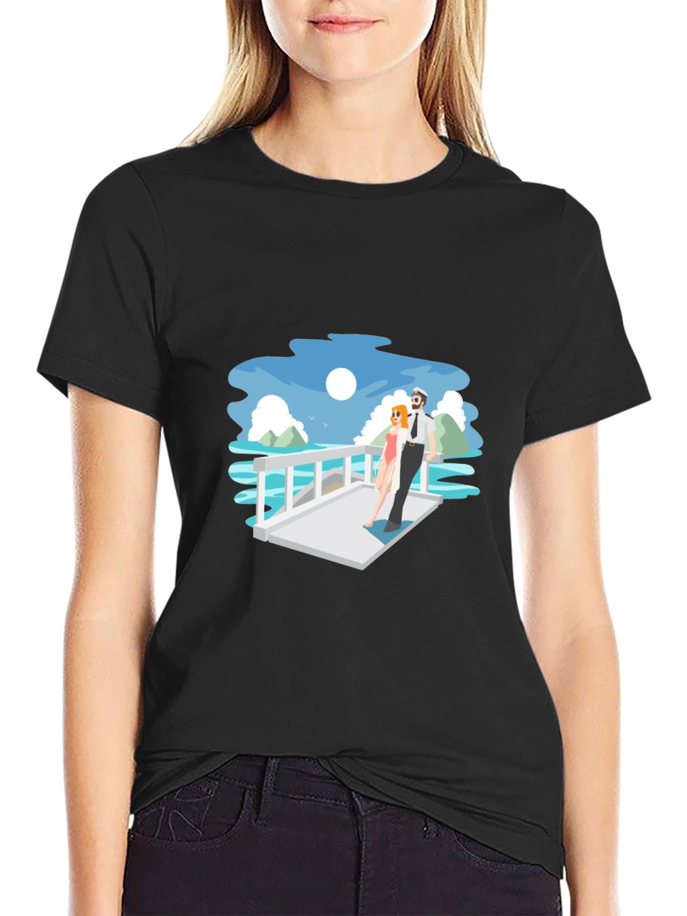 Cartoon Couple Black T-Shirt
