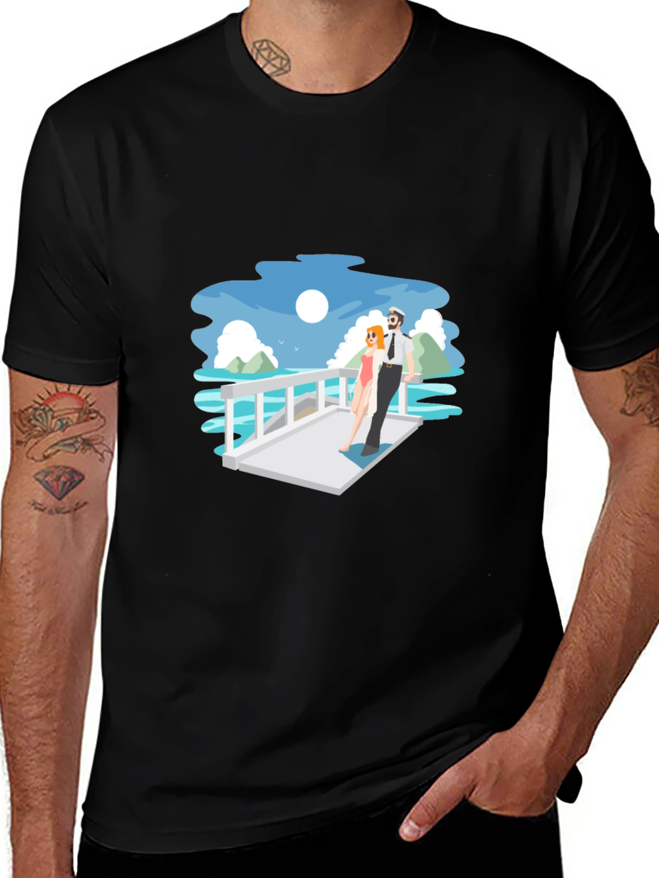 Cartoon Couple Black T-Shirt
