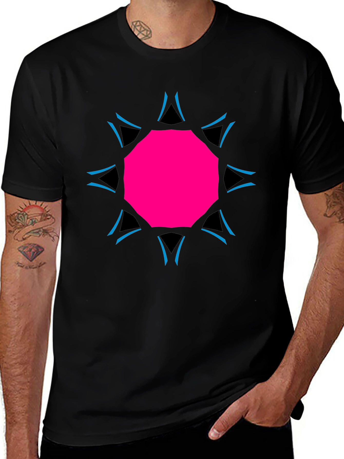 Geometric Print Black Tee