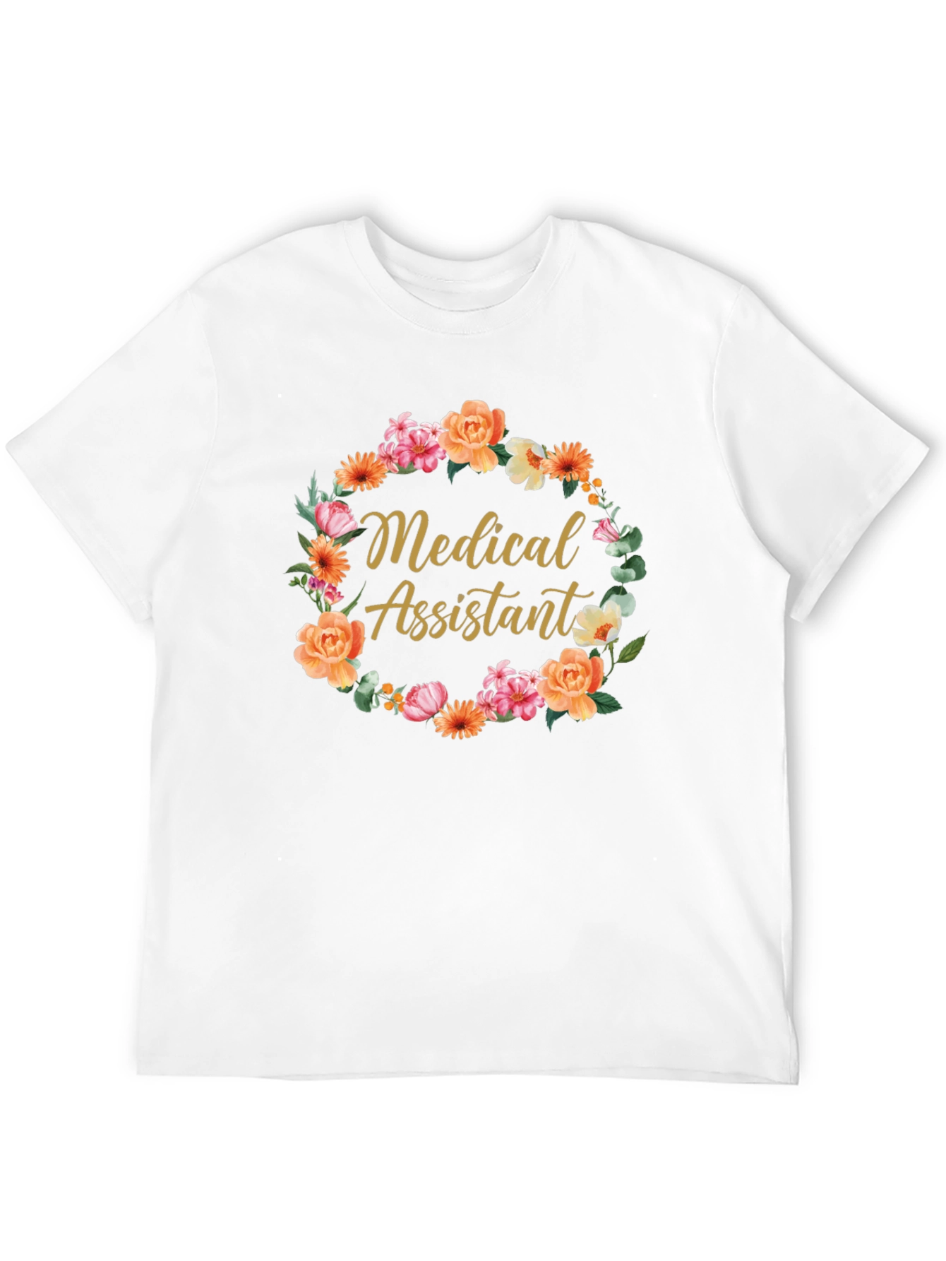 Medical Assistant Floral Wreath Black T-Shirt