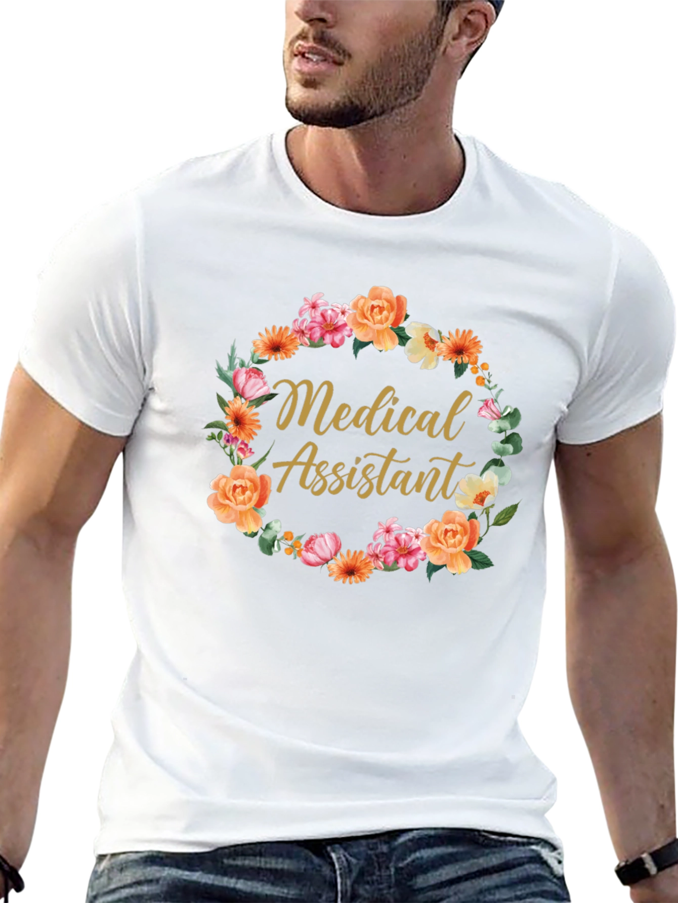 Medical Assistant Floral Wreath Black T-Shirt